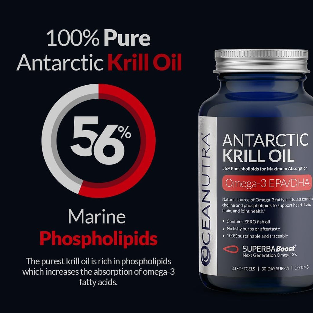 Oceanutra 100% Pure Krill Oil 1000mg – 56% Phospholipids, 60-Day Supply
