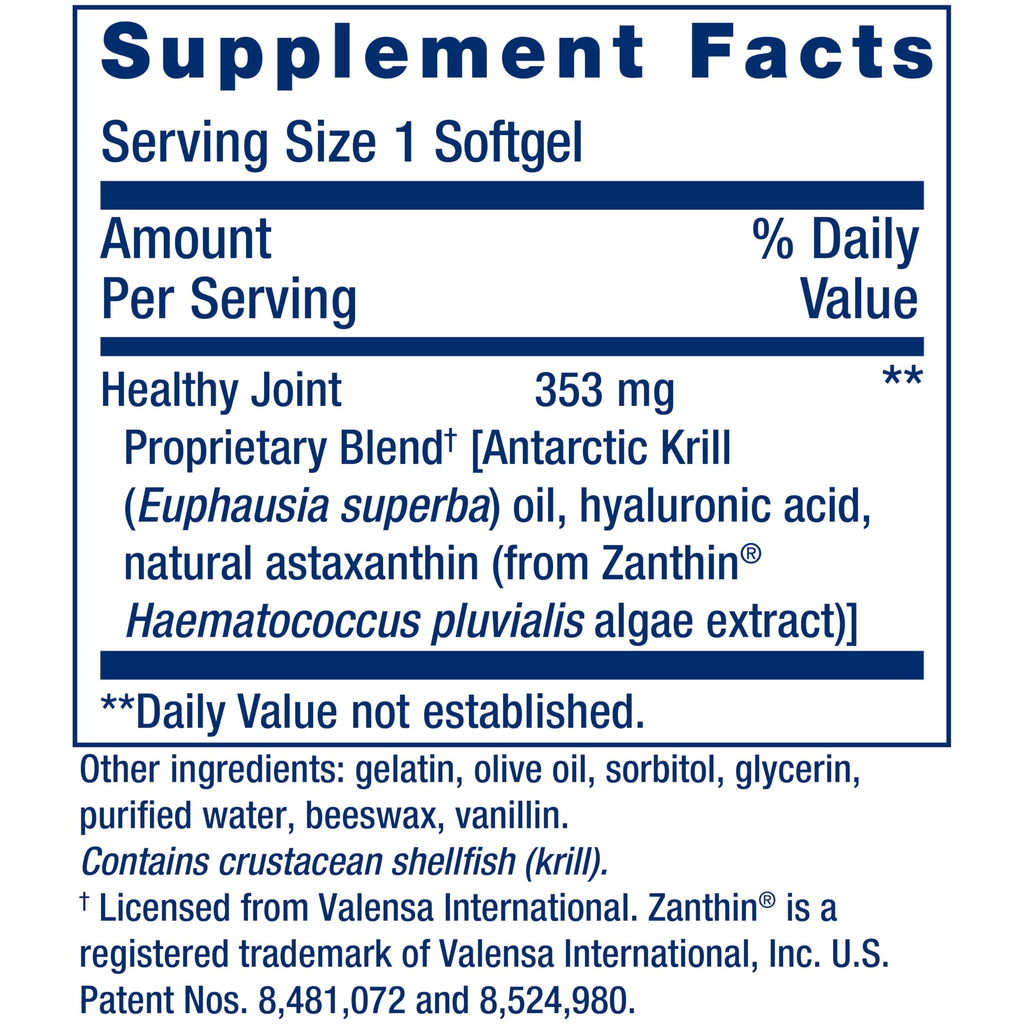 Life Extension Krill Healthy Joint Formula – Krill Oil, Hyaluronic Acid, Astaxanthin | 30 Softgels