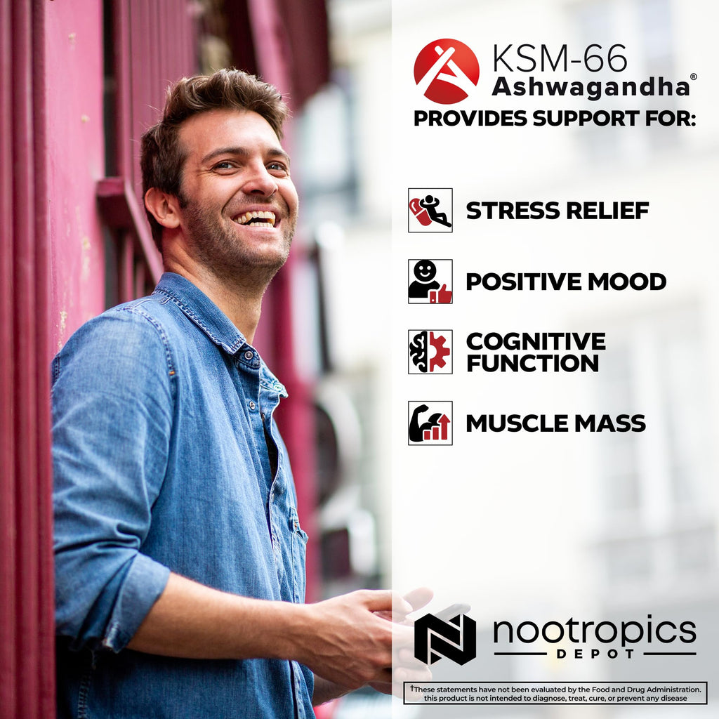 Nootropics Depot KSM-66 Ashwagandha Capsules 300mg – 180 Count | Adaptogen for Stress, Relaxation, Energy