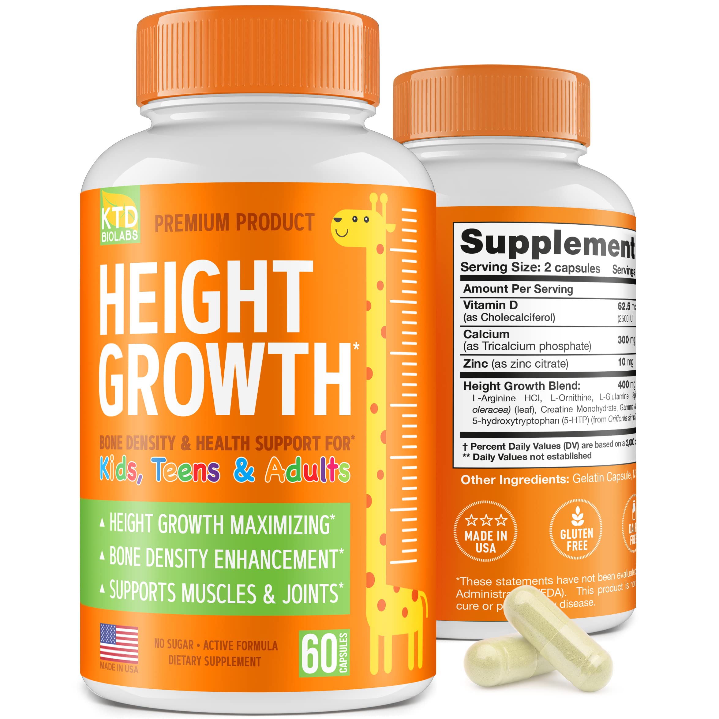 KTD BIOLABS Height Growth Maximizer – Made in USA | Natural Height Pills
