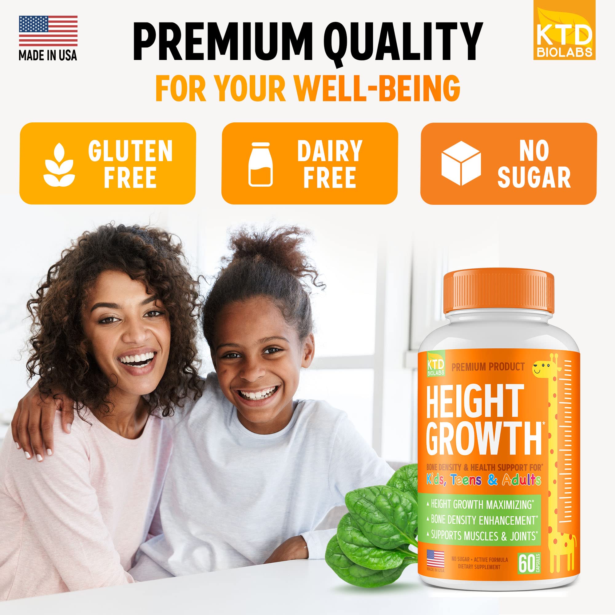 KTD BIOLABS Height Growth Maximizer – Pack of 2 | Made in USA | Natural Height Growth Pills for Teens & Adults