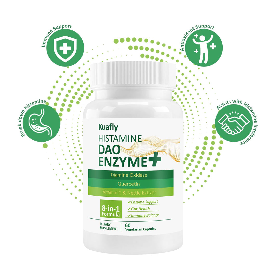 KUAFLY DAO Supplements Histamine Blocker – DAO Enzyme + Diamine Oxidase & Quercetin, Immortelle, Vitamin C for Gut Health and Food Support 60 Capsules