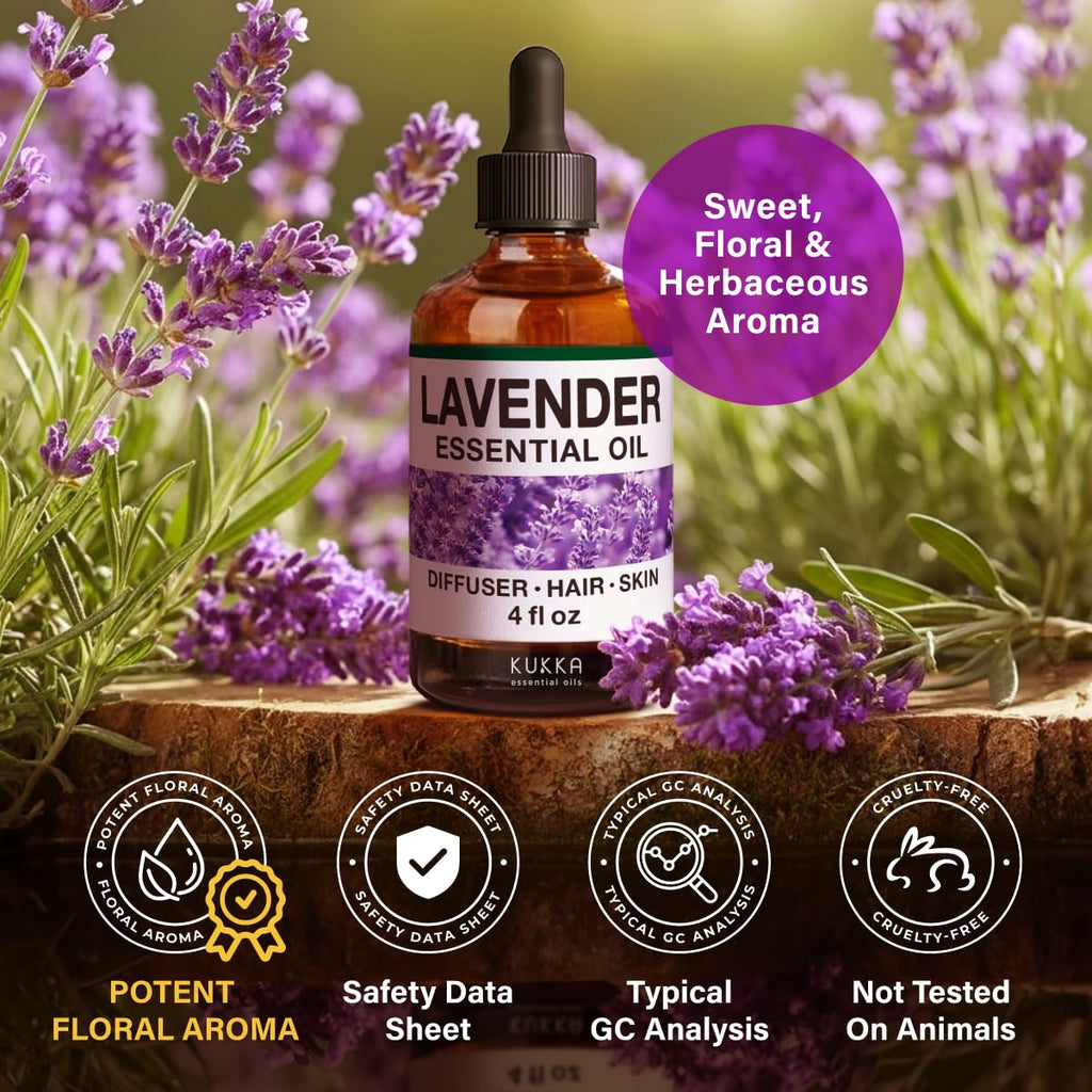 KUKKA Lavender Essential Oil 4 oz – Diffuser, Skin, Hair, DIY Soap