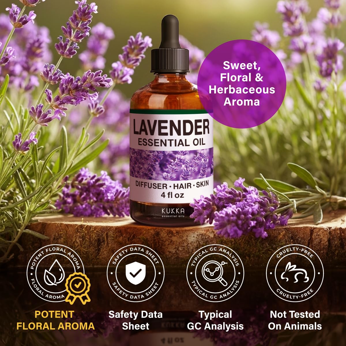KUKKA Lavender Essential Oil 4 oz – Diffuser, Skin, Hair, DIY Soap