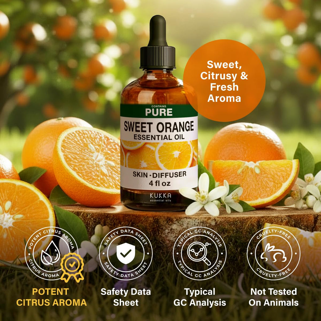 KUKKA Orange Essential Oils - 4 Fl Oz for Hair, Skin, Diffuser & Soap Making