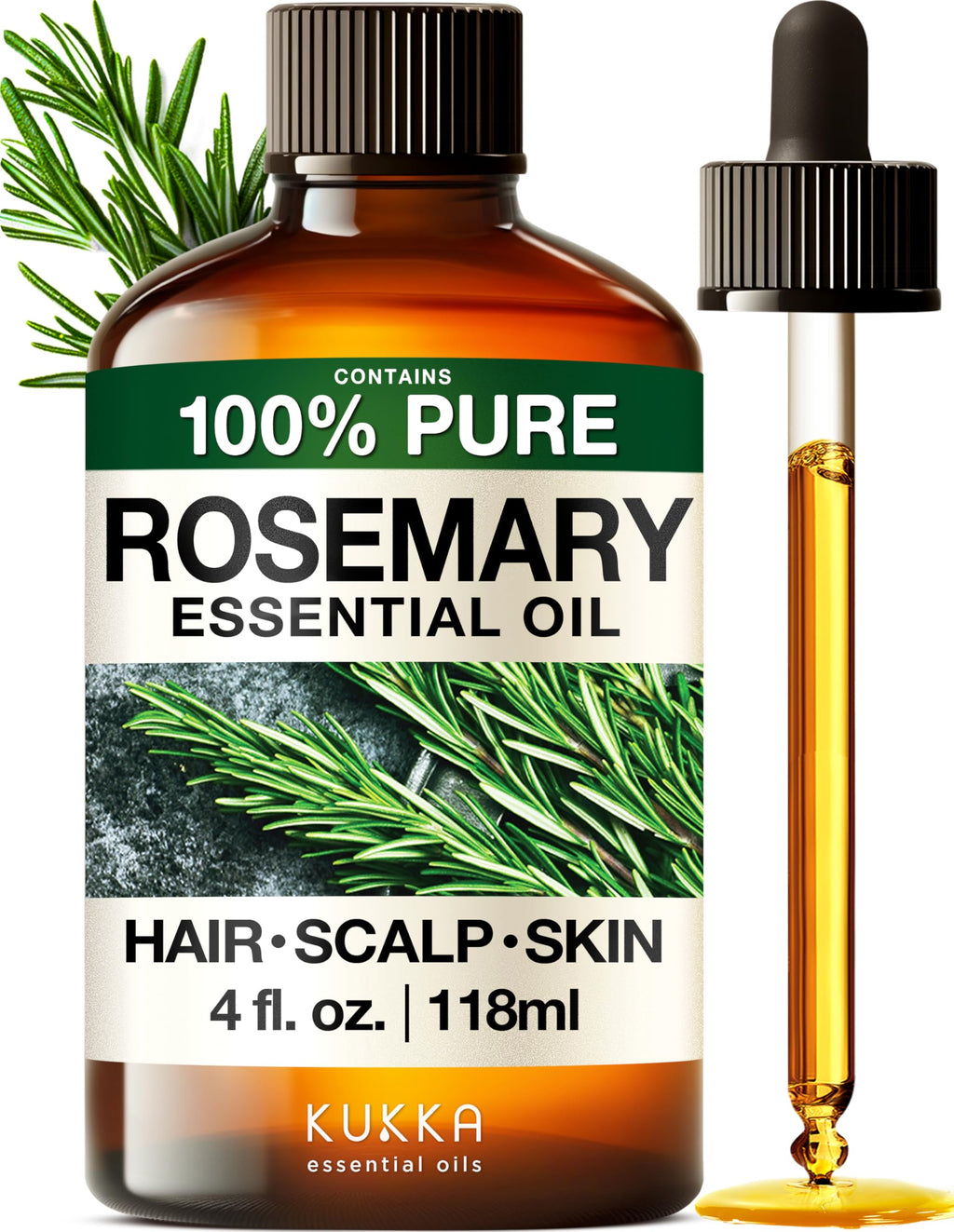 KUKKA Rosemary Essential Oils 4oz | Hair, Skin, Diffuser & DIY Soap