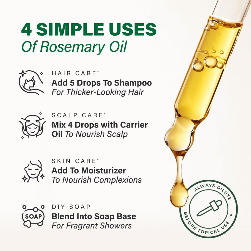 KUKKA Rosemary Essential Oils 4oz | Hair, Skin, Diffuser & DIY Soap