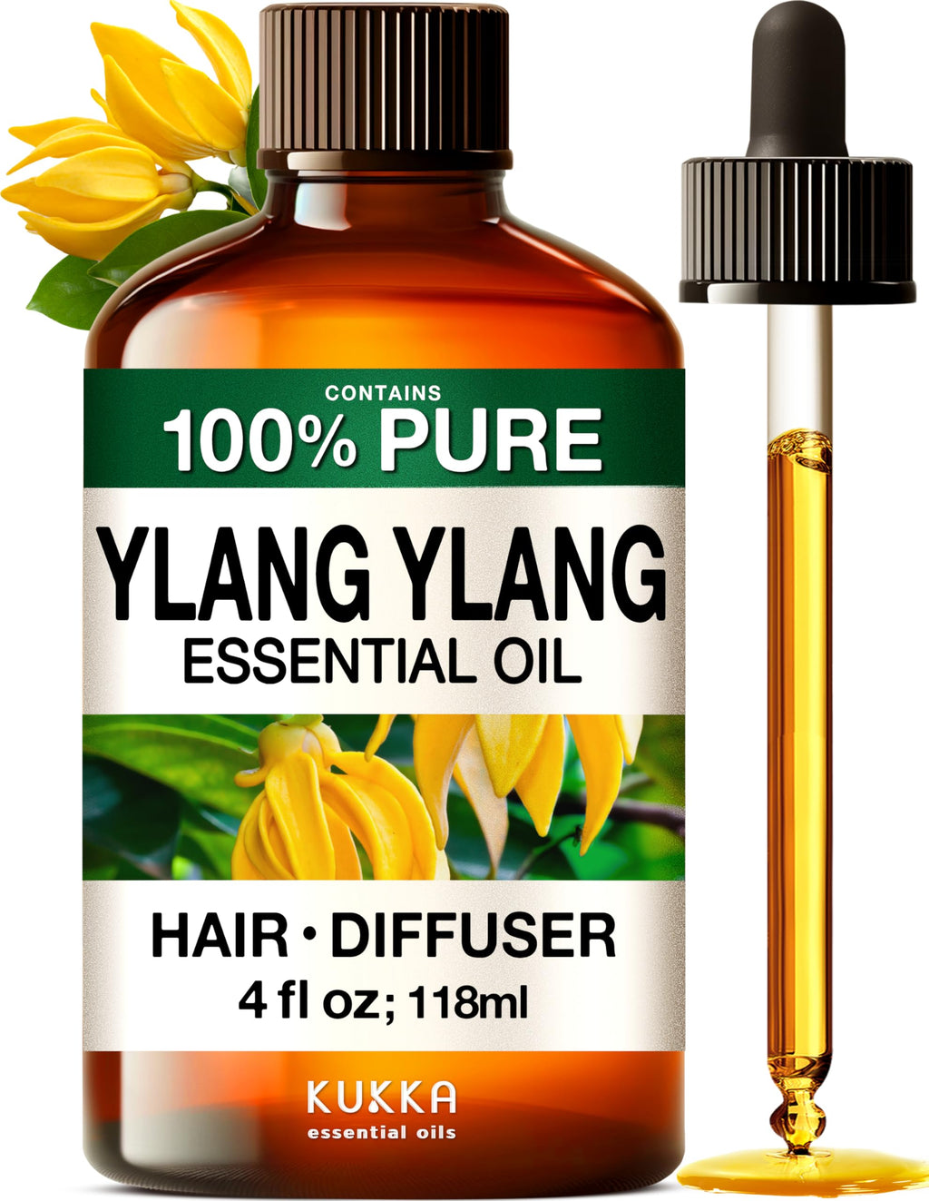 KUKKA Ylang-Ylang Essential Oils – 4 Fl Oz | Hair, Skin, Diffuser, Aromatherapy & DIY Soap Making