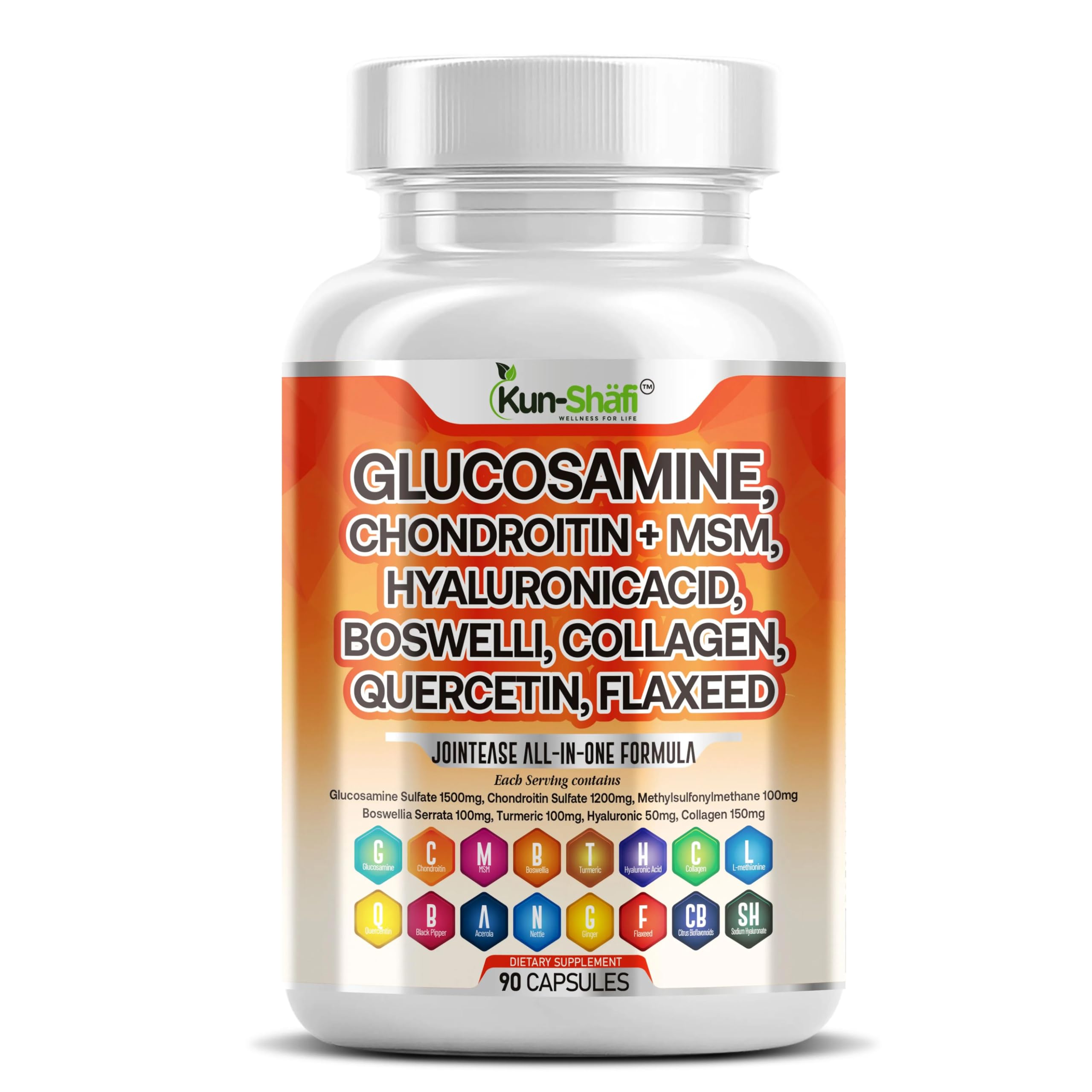 Kun Shafi JointEase – Glucosamine Chondroitin MSM with Hyaluronic Acid (90 ct)