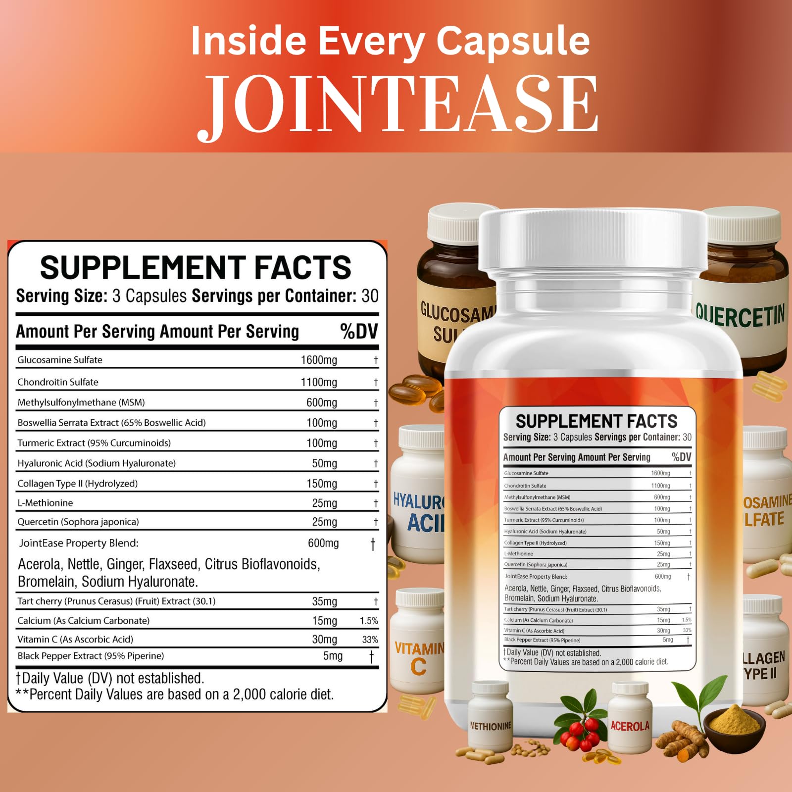 Kun Shafi JointEase – Glucosamine Chondroitin MSM with Hyaluronic Acid (90 ct)