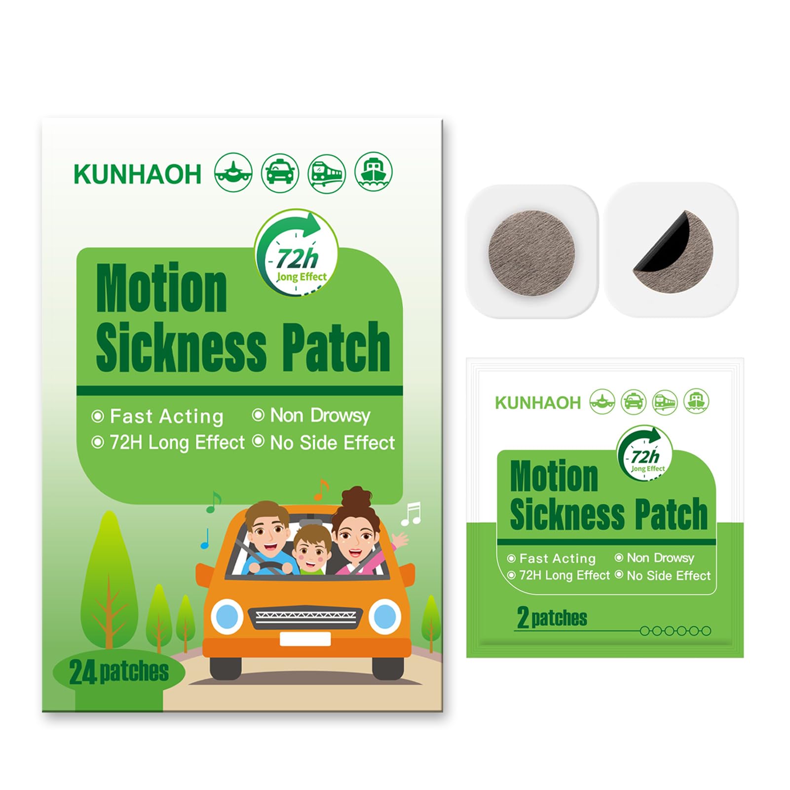 KUNHAOH Motion Sickness Patches (2026 New) - Non-Drowsy, 24 Count