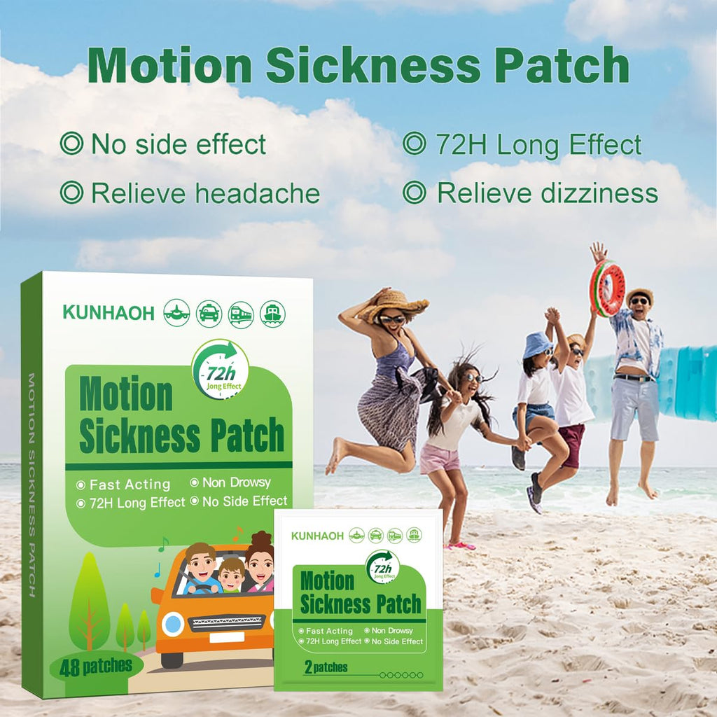 KUNHAOH 36 Count Motion Sickness Patch - 72-Hour Waterproof, Non-Drowsy Travel Patches