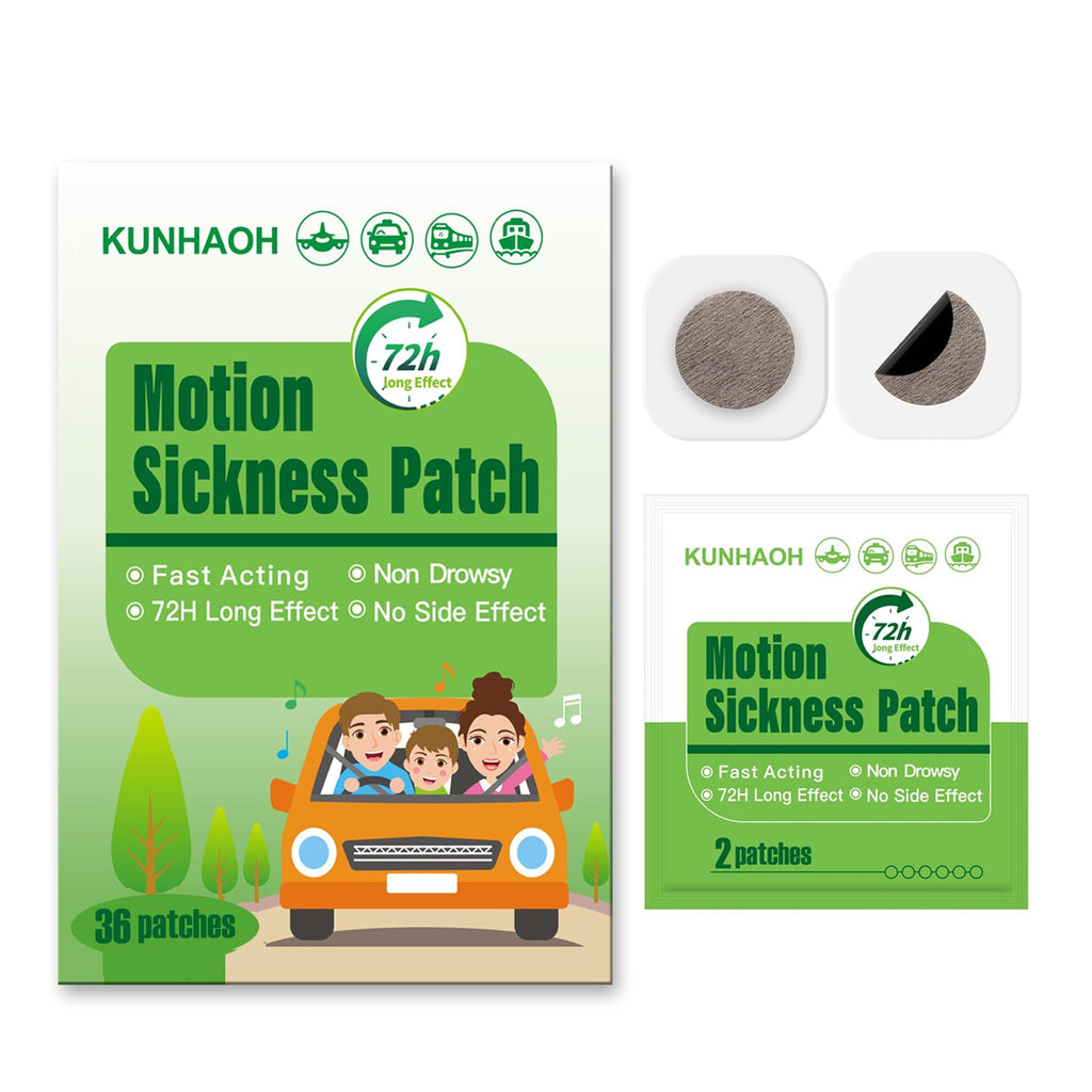KUNHAOH 36 Count Motion Sickness Patch - 72-Hour Waterproof, Non-Drowsy Travel Patches