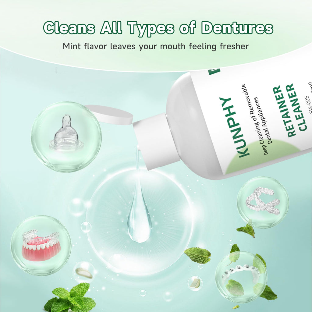 KUNPHY Ultrasonic Retainer Cleaner 8oz Mint – Professional Cleaning for Retainers, Dentures & Aligners