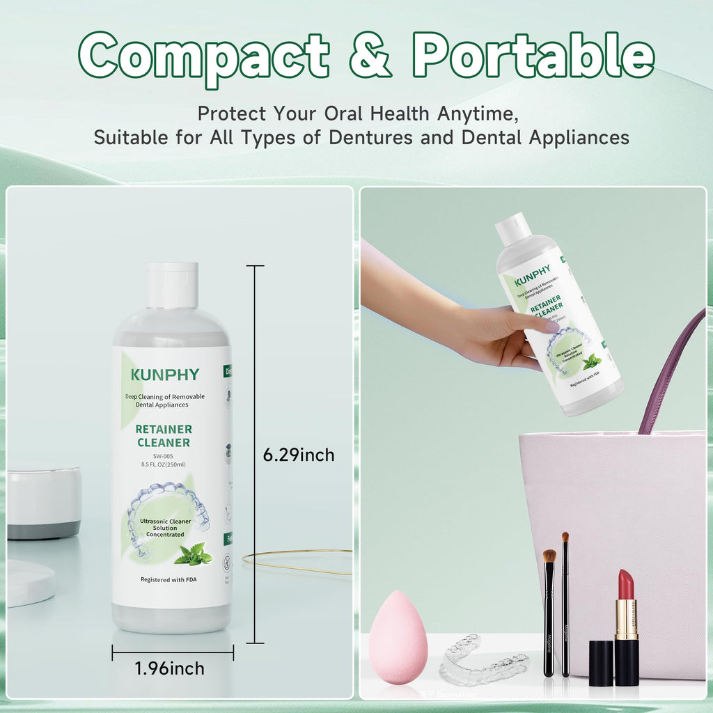 KUNPHY Ultrasonic Retainer Cleaner 8oz Mint – Professional Cleaning for Retainers, Dentures & Aligners