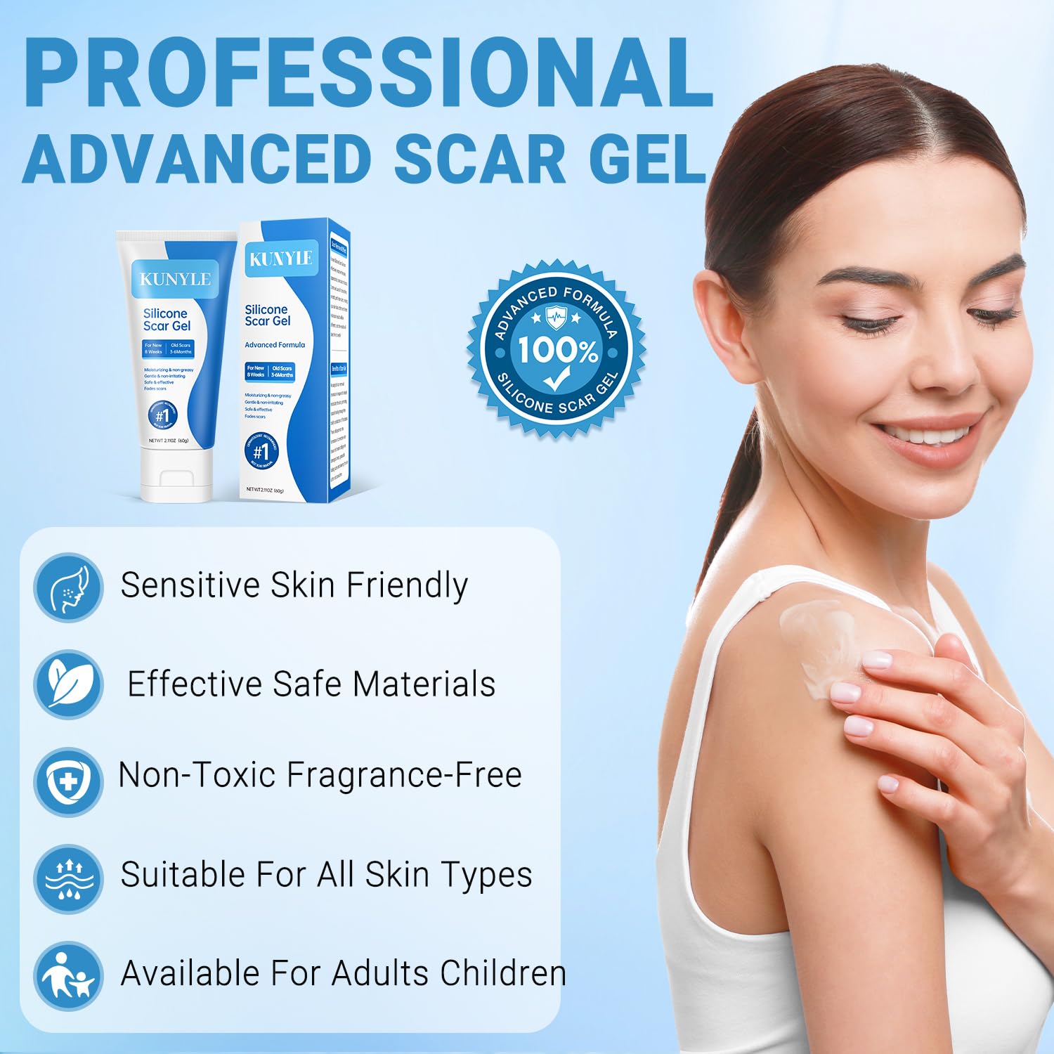 Kunyle Silicone Scar Gel – Advanced Scar Cream for Surgical Scars, Stretch Marks & Keloids (60g)