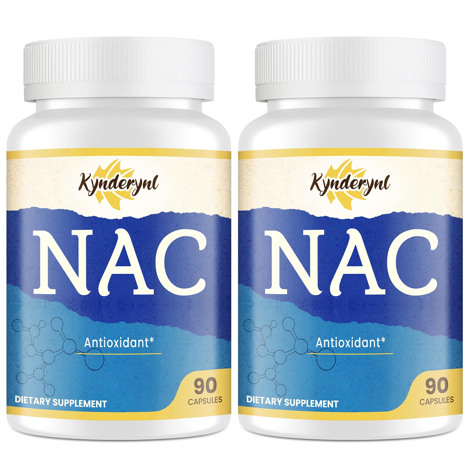 Kynderynl NAC Supplement 1000mg - High-Dose NAC + Milk Thistle, Quercetin, Resveratrol, Glutathione - Antioxidant Formula - 90 Vegan Capsules -2P