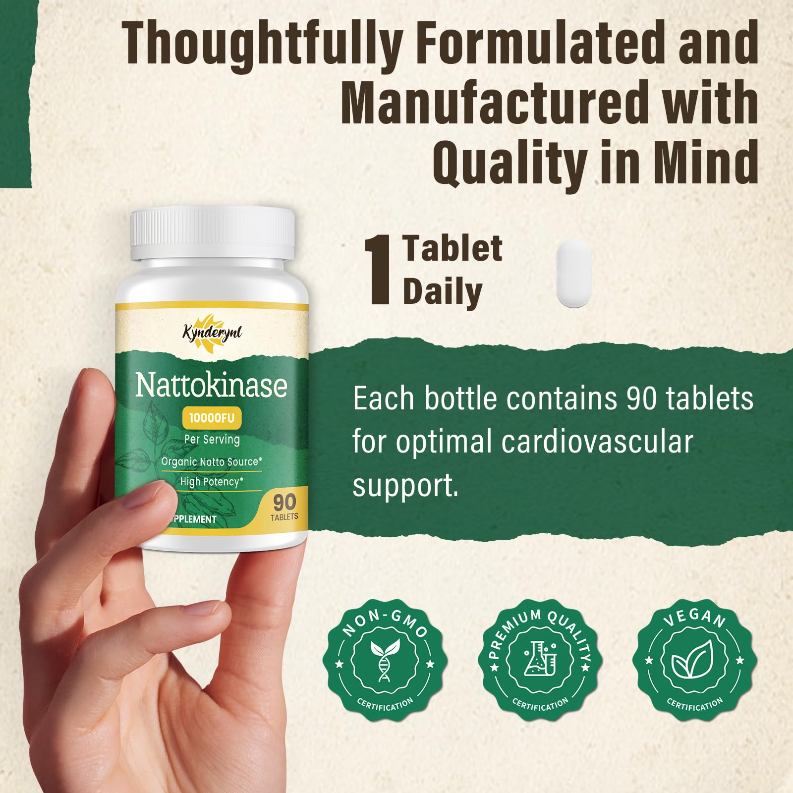 Kynderynl Nattokinase 10000FU – Organic Natto Enzyme 500mg, Enteric-Coated, Vegan