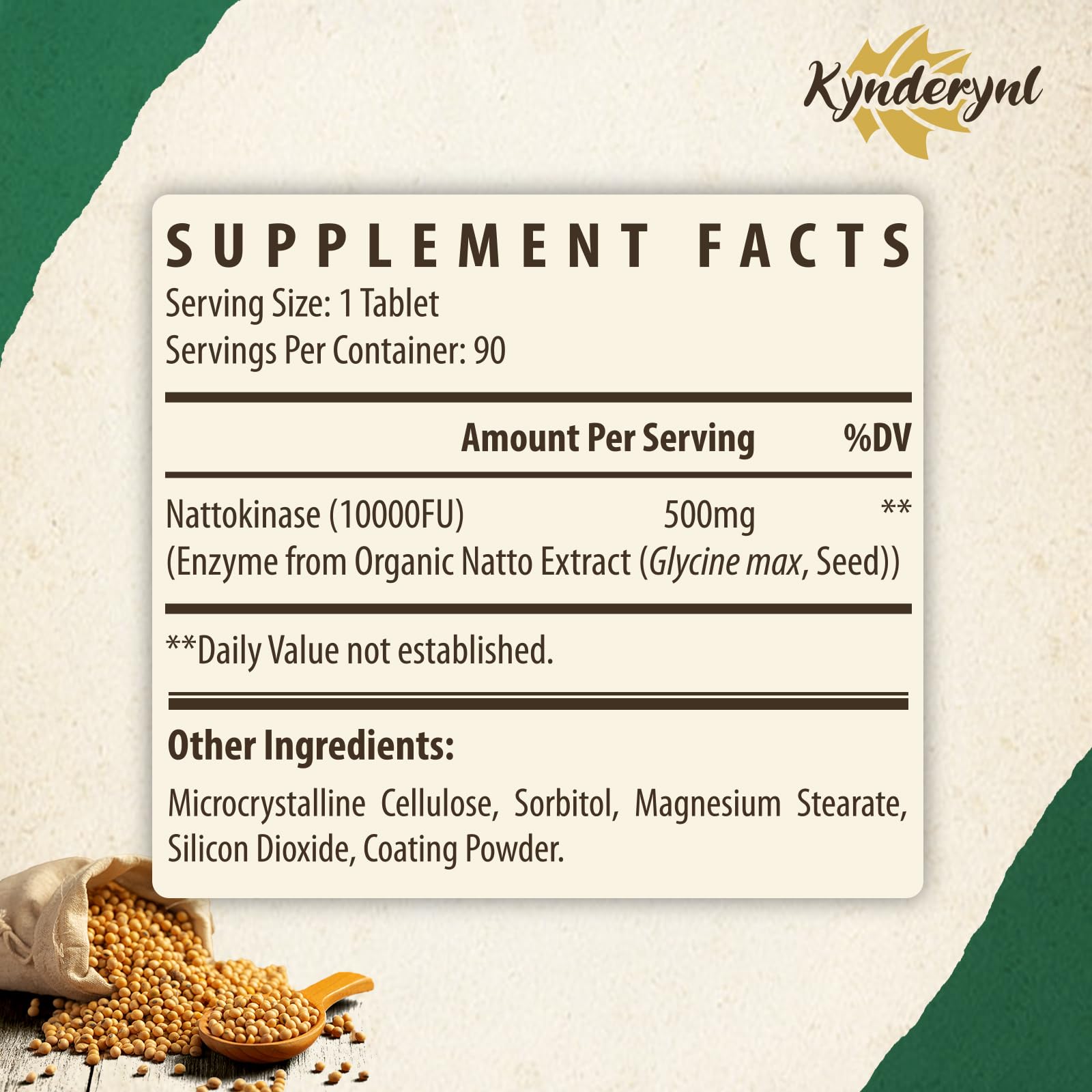 Kynderynl Nattokinase 10000FU – Organic Natto Enzyme 500mg, Enteric-Coated, Vegan