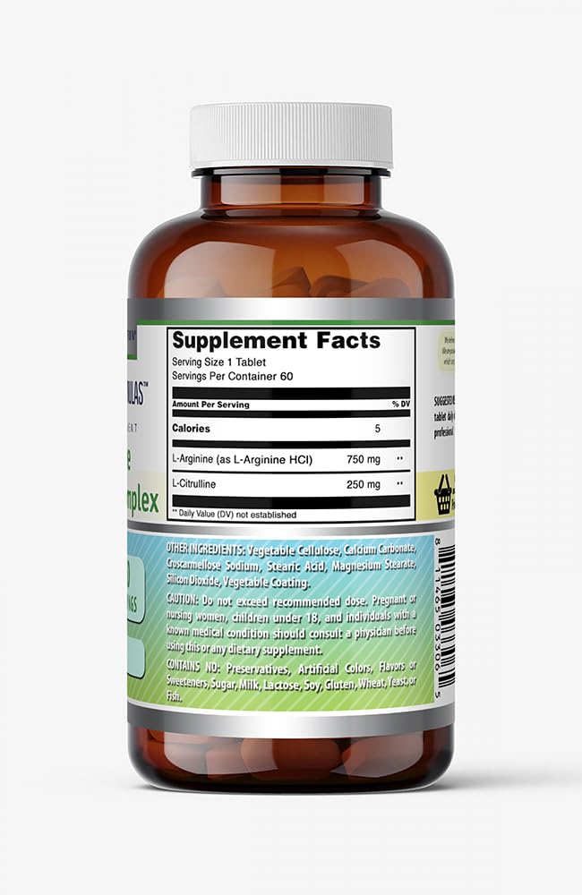 Amazing Formulas L-Arginine/L-Citrulline Complex 1000mg - 60 Tablets | Non-GMO, Gluten Free, Made in USA