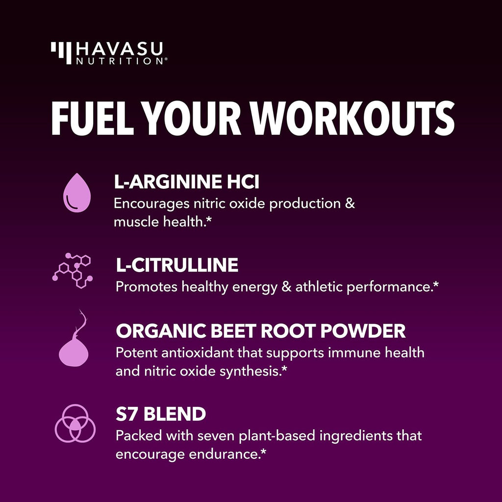 L-Arginine Powder with L-Citrulline & Beet Root - Pre/Post Workout Support, Mixed Berry, 30 Scoops