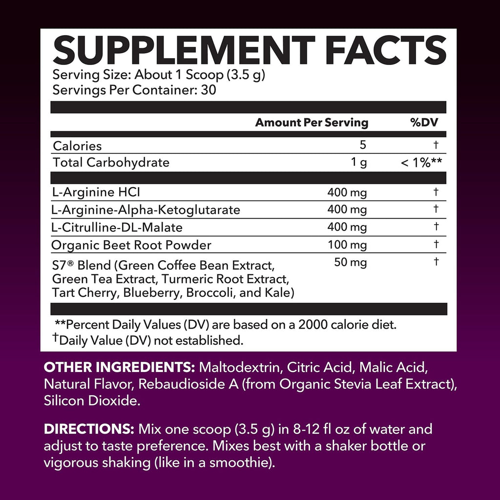 L-Arginine Powder with L-Citrulline & Beet Root - Pre/Post Workout Support, Mixed Berry, 30 Scoops