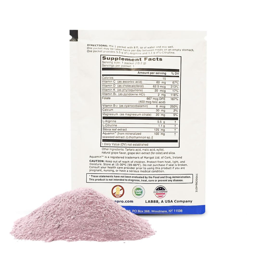 L-ARGININE PRO Supplement Powder – 60 Single-Serve Packets | 5,500mg L-Arginine + 1,100mg L-Citrulline | Grape Flavor