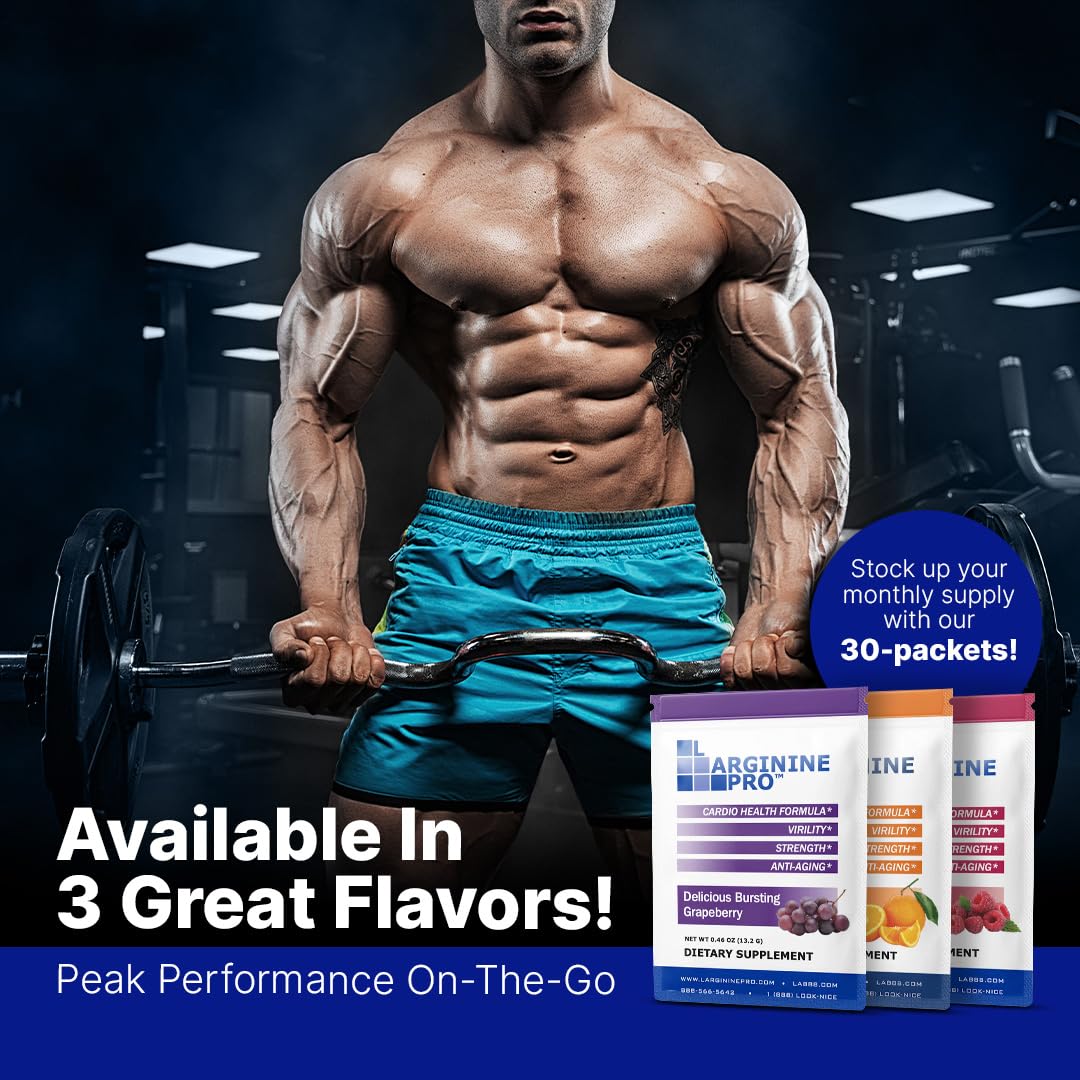 L-ARGININE PRO Supplement Powder – 60 Single-Serve Packets | 5,500mg L-Arginine + 1,100mg L-Citrulline | Grape Flavor