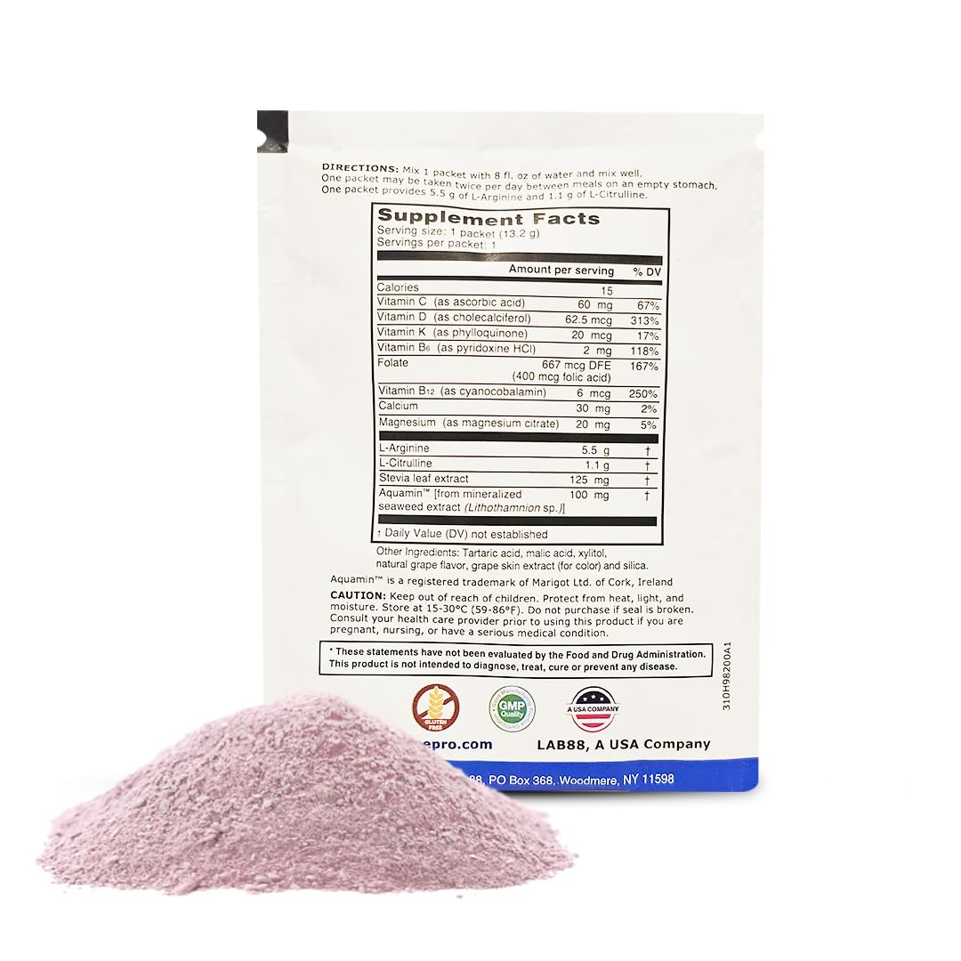 L-ARGININE PRO Supplement Powder – 60 Single-Serve Packets | 5,500mg L-Arginine + 1,100mg L-Citrulline | Grape Flavor