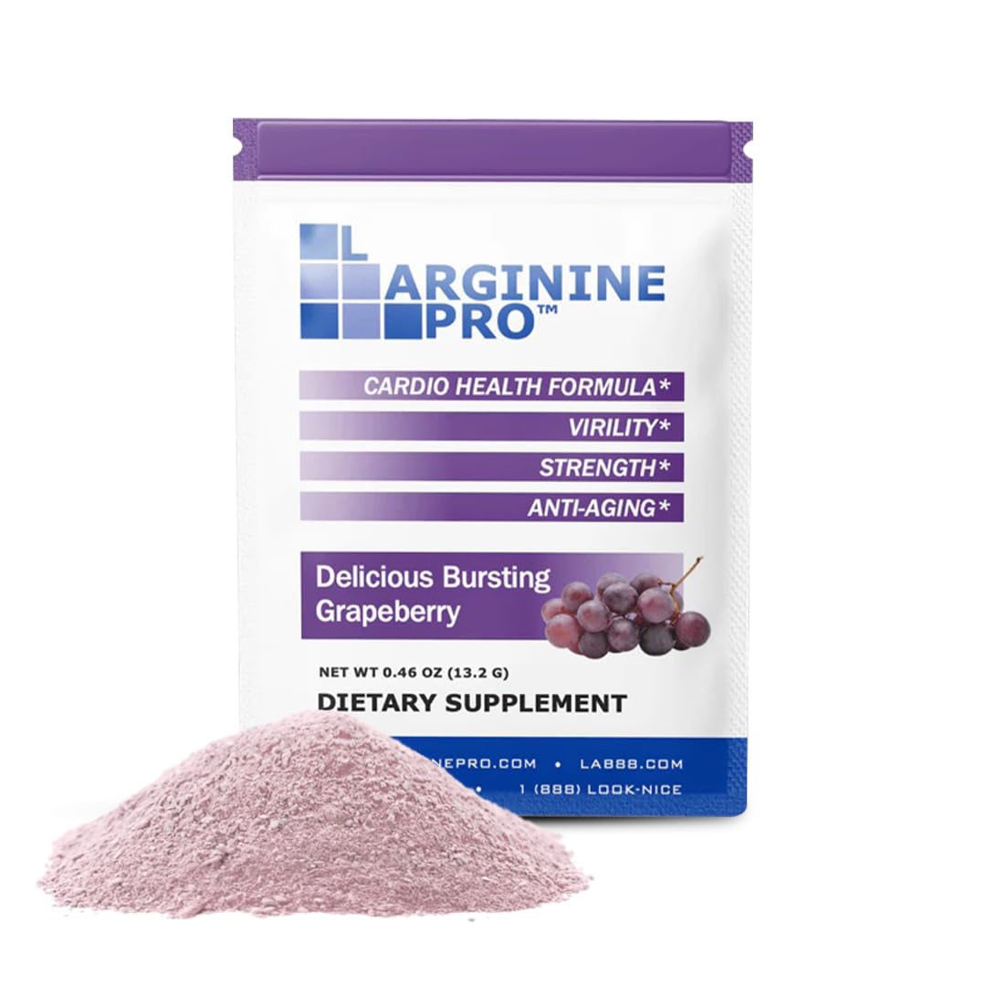 L-ARGININE PRO Supplement Powder | 90 Travel Packets | 5,500mg L-Arginine + 1,100mg L-Citrulline | Raspberry, Orange & Grape