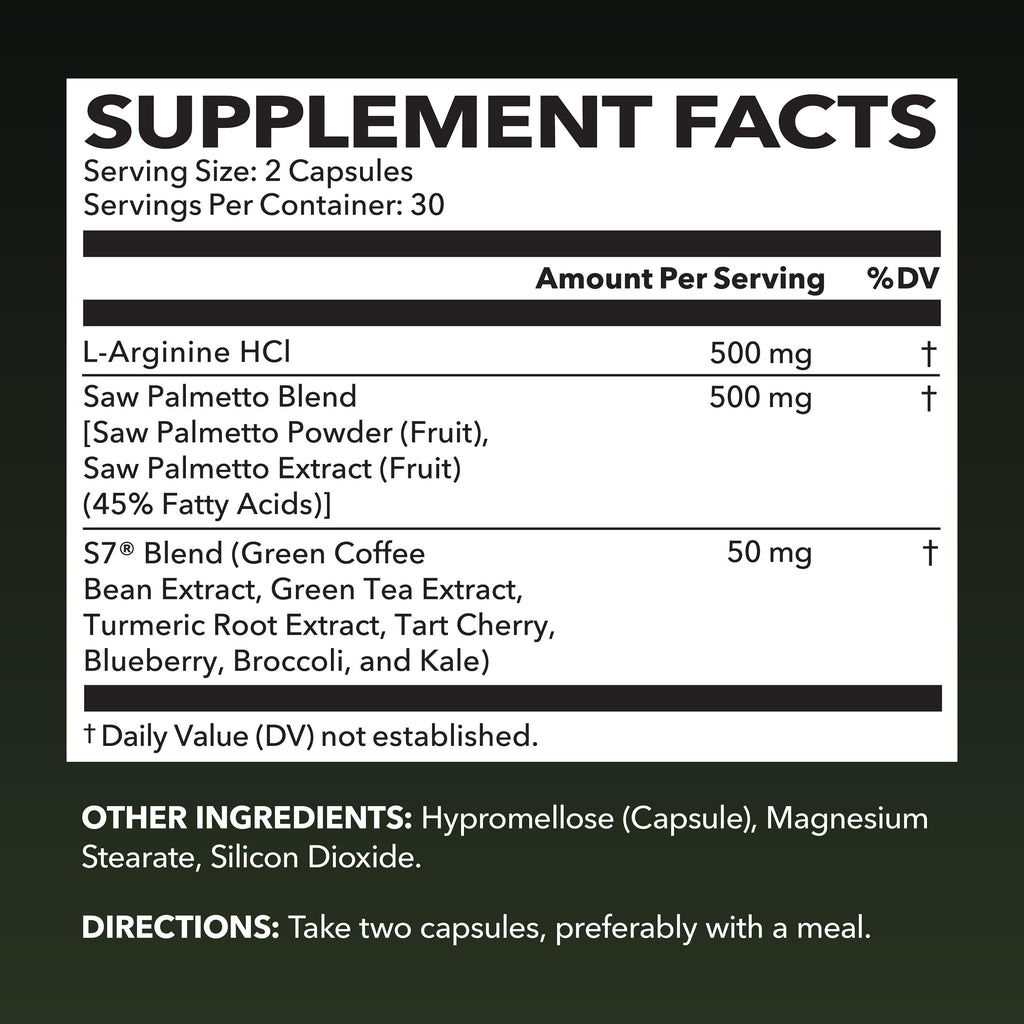 L-Arginine 500mg & Saw Palmetto 500mg - Prostate Health & Nitric Oxide Support (60 Count)
