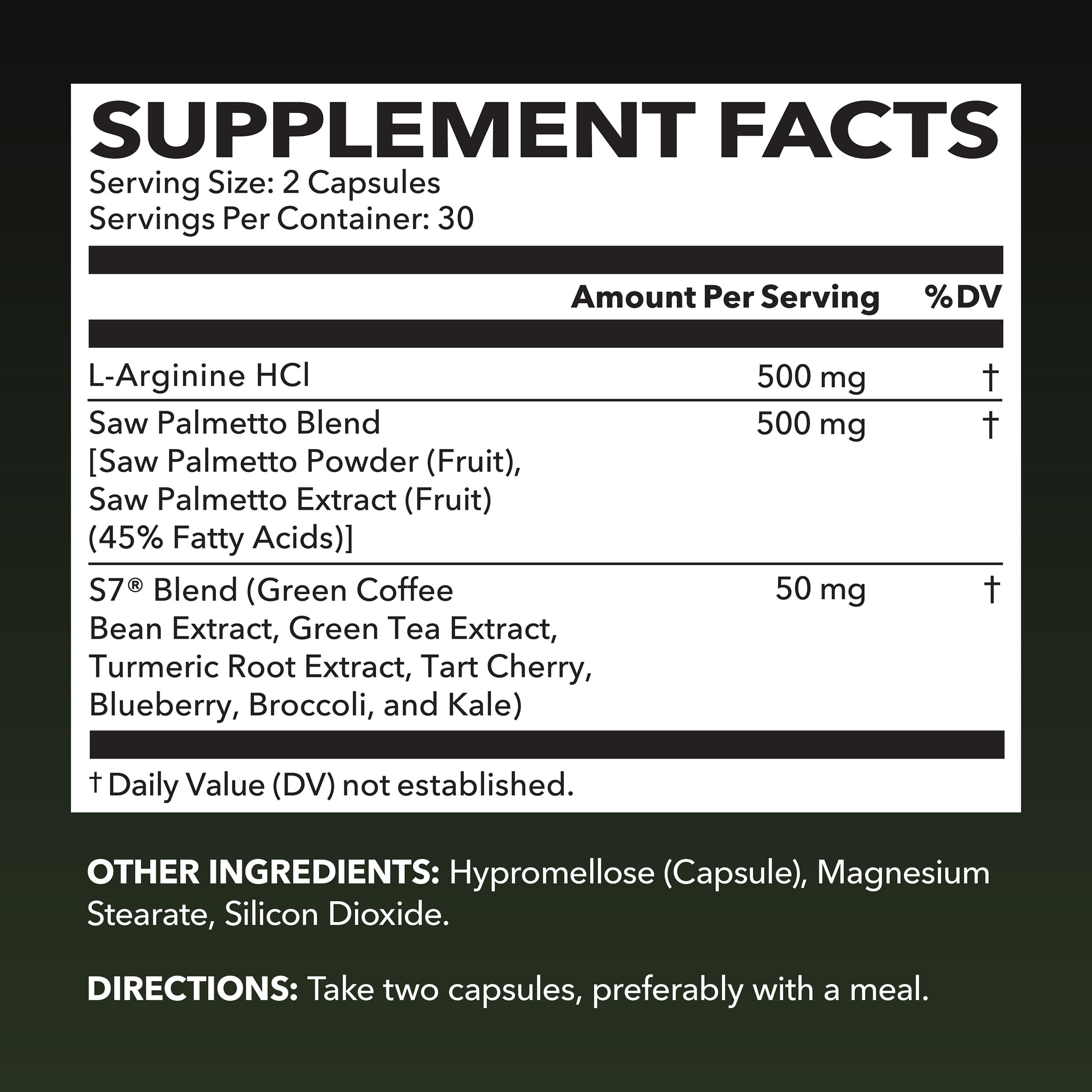 L-Arginine 500mg & Saw Palmetto 500mg - Prostate Health & Nitric Oxide Support (60 Count)