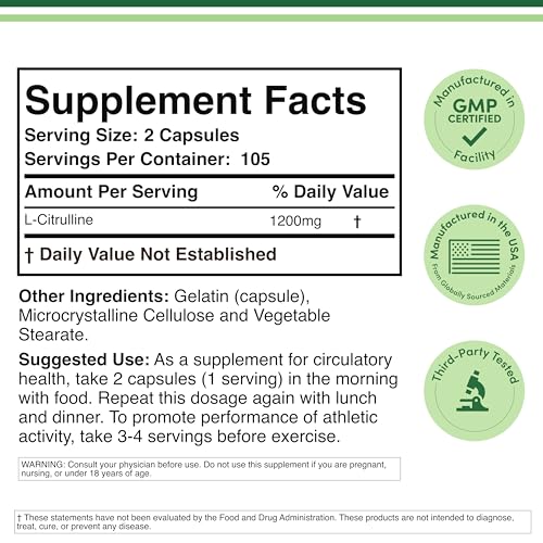 L Citrulline 1200mg Capsules – 210 Count | Nitric Oxide Booster | Double Wood
