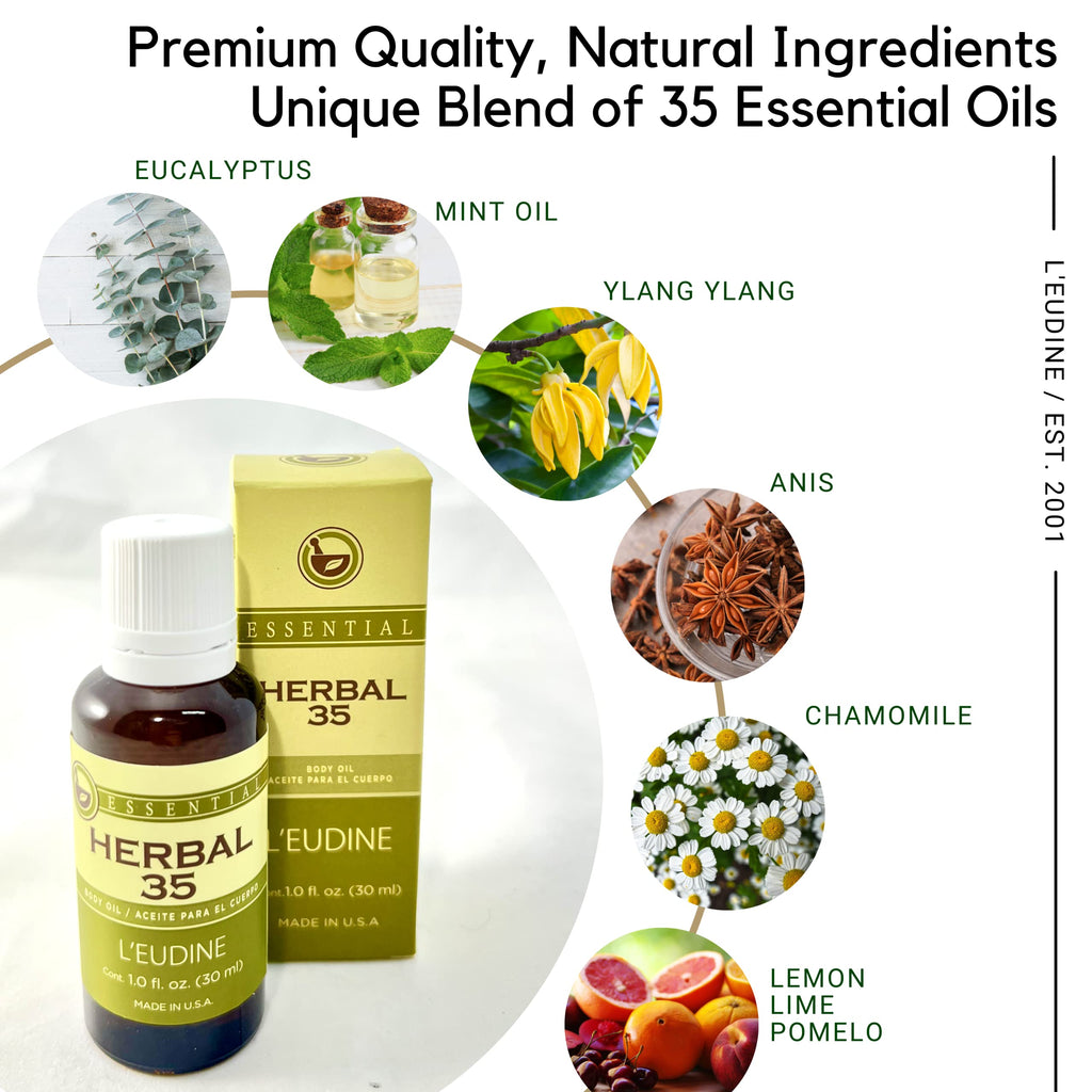 L’EUDINE Herbal 35 Essential Oil Diffuser & Skin – Aromatherapy, 1 Fl Oz