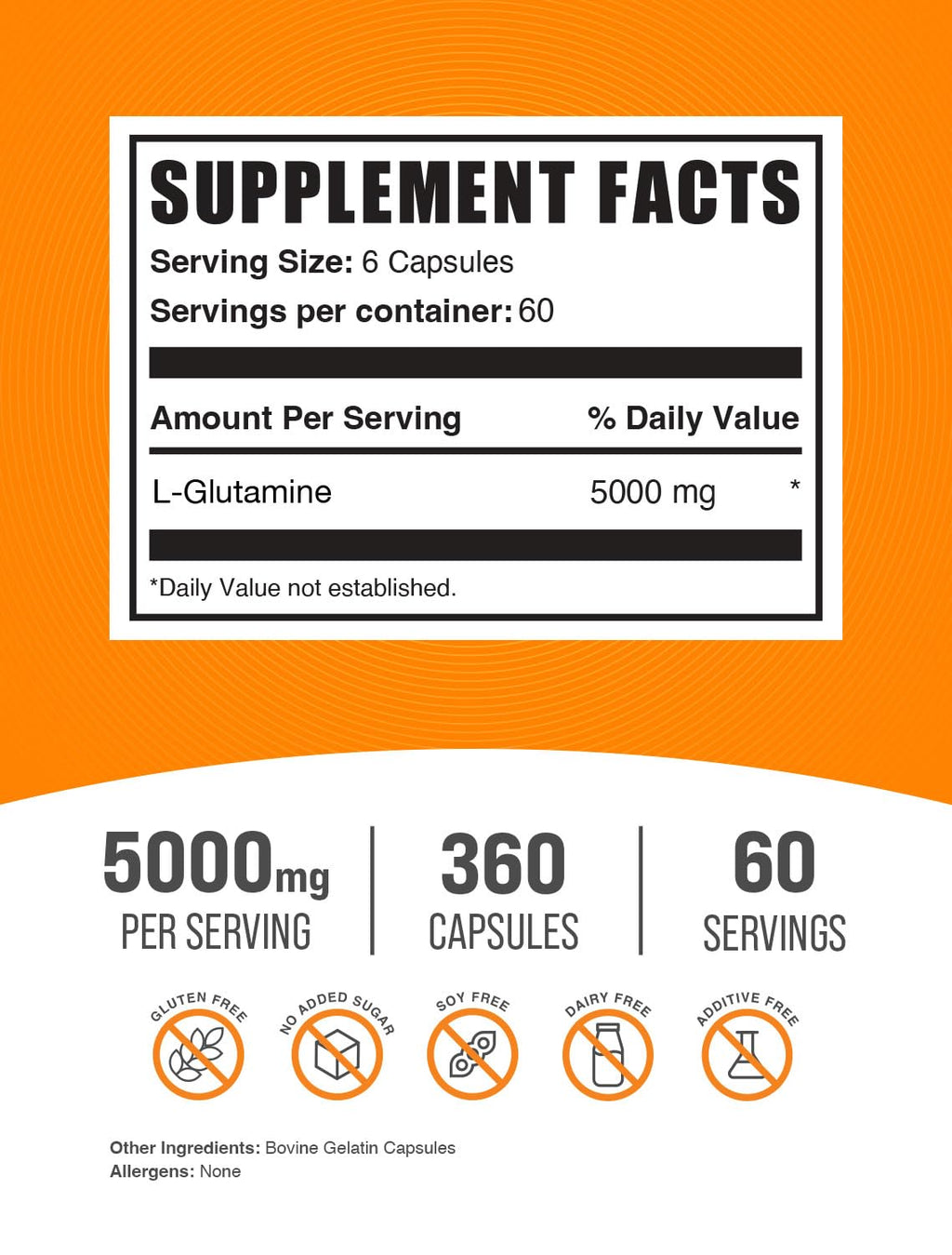BulkSupplements L-Glutamine Capsules 5000mg – 360 Count, Gluten Free
