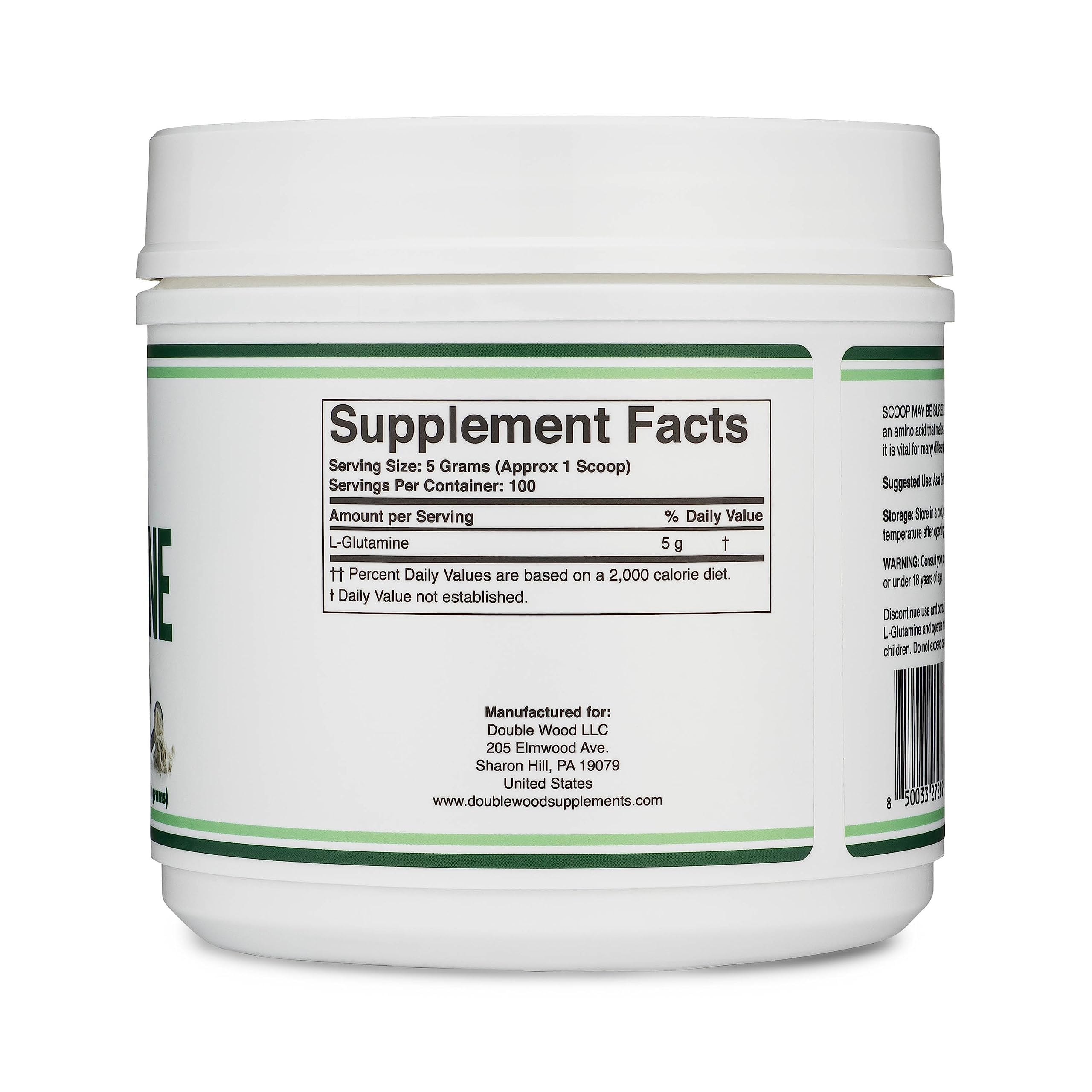 L-Glutamine Powder 1.1lbs (100 Servings) Unflavored - Keto & Vegan | Double Wood