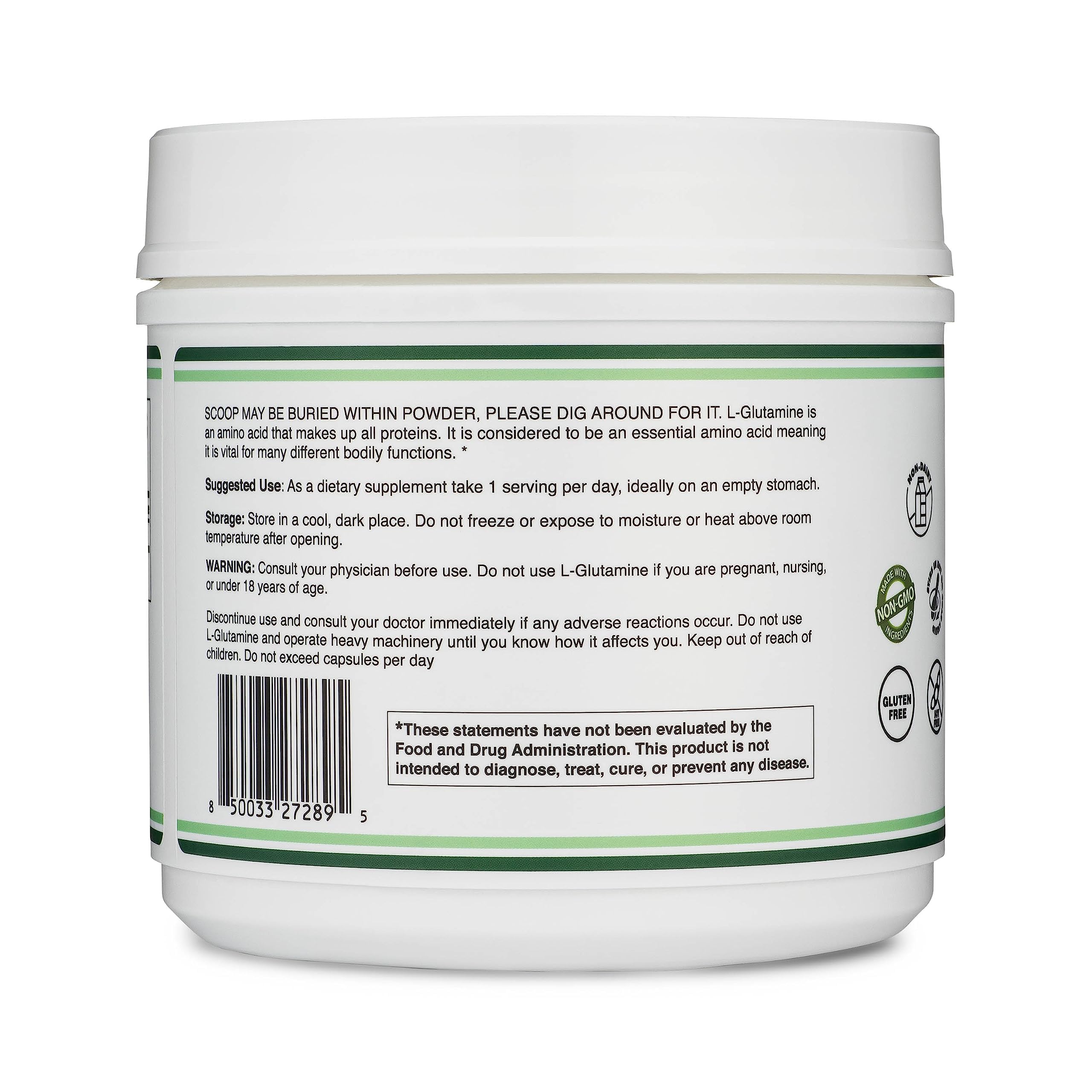 L-Glutamine Powder 1.1lbs (100 Servings) Unflavored - Keto & Vegan | Double Wood