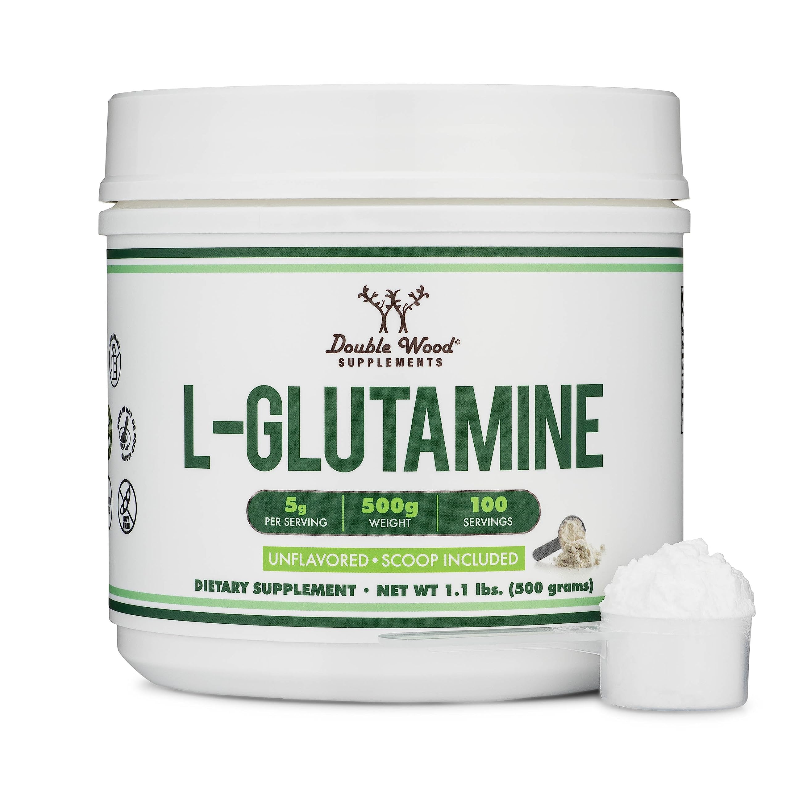 L-Glutamine Powder 1.1lbs (100 Servings) Unflavored - Keto & Vegan | Double Wood
