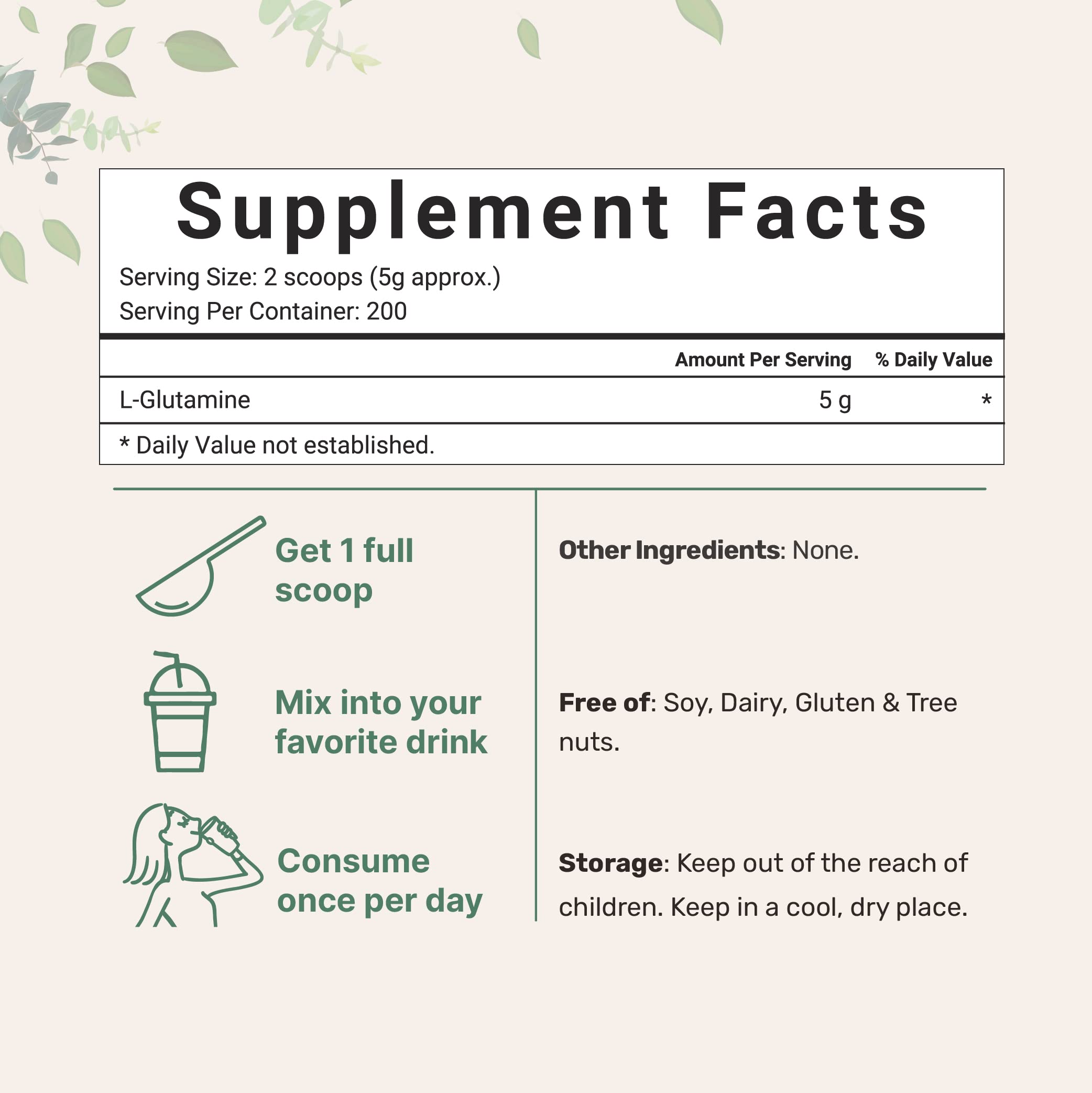 L Glutamine Powder Gut Health 1kg – Pure Free-Form, Unflavored, Vegan