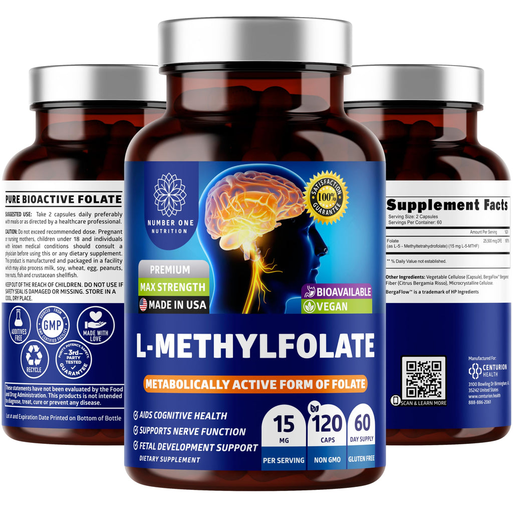 Number One Nutrition L-Methylfolate 12.75mg – Extra Strength, 120 Caps | Gluten-Free & Non-GMO