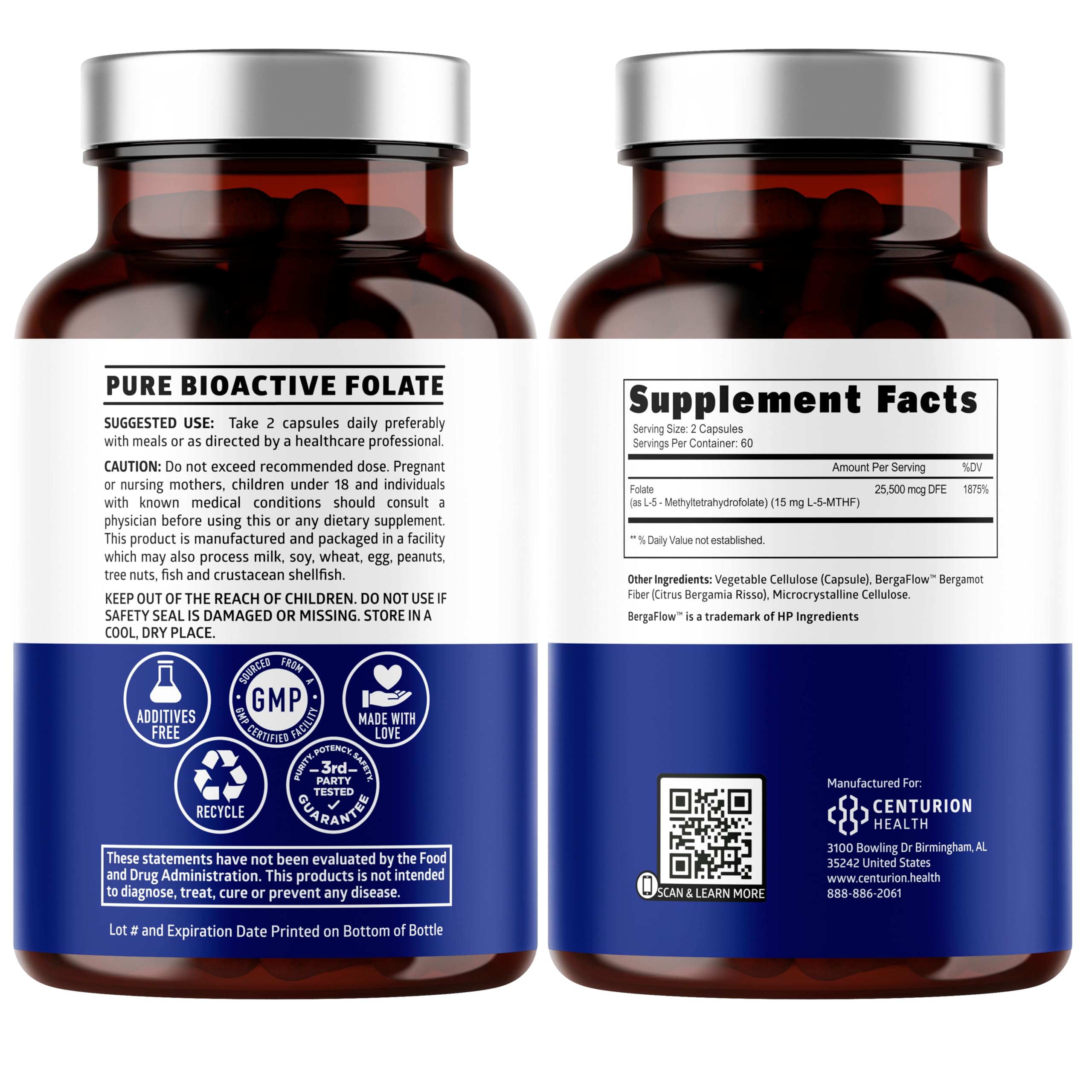 Number One Nutrition L-Methylfolate 12.75mg – Extra Strength, 120 Caps | Gluten-Free & Non-GMO