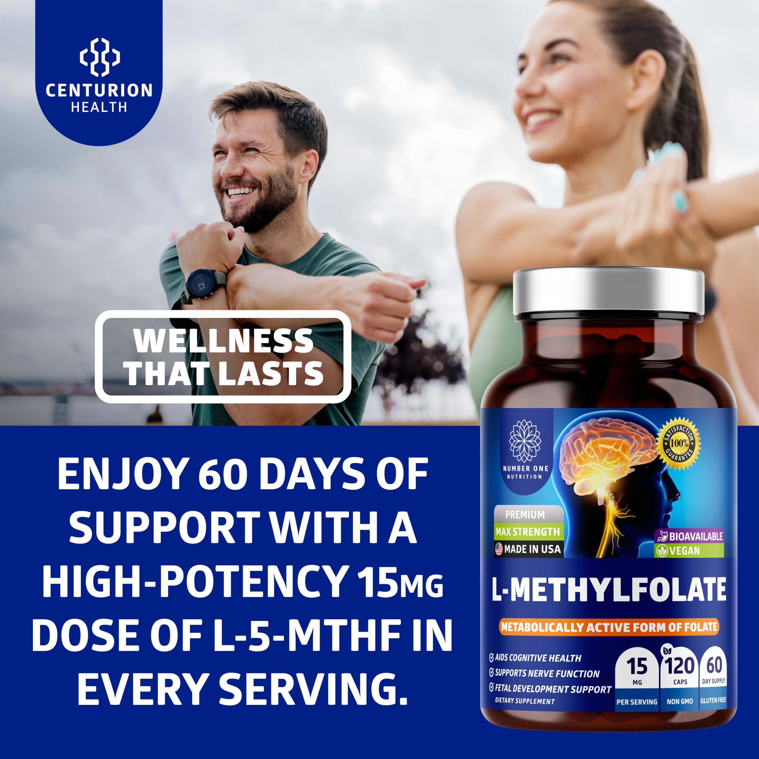 Number One Nutrition L-Methylfolate 12.75mg – Extra Strength, 120 Caps | Gluten-Free & Non-GMO