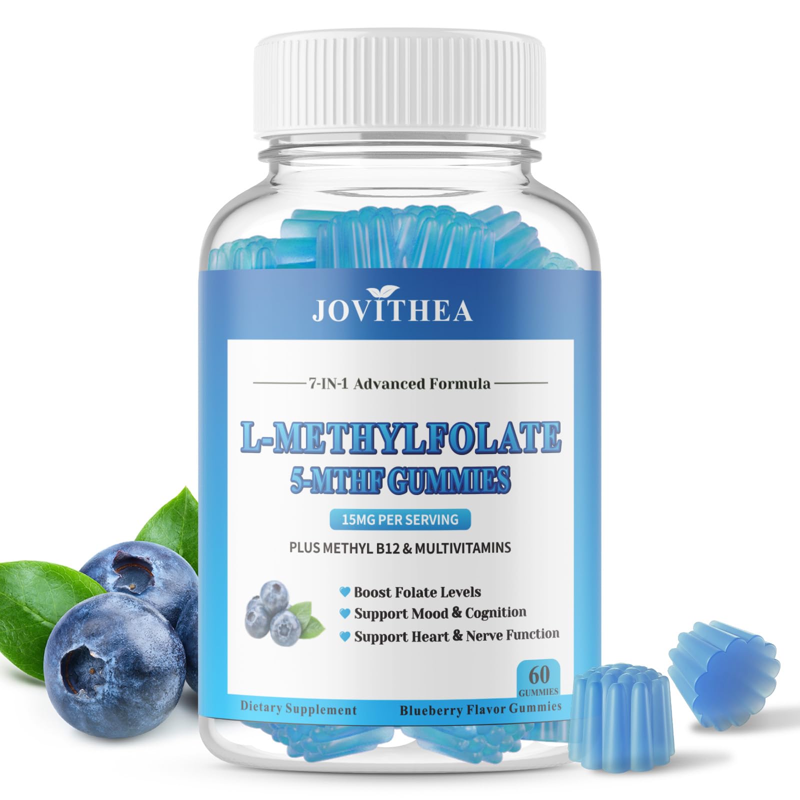 L-Methylfolate 15mg Gummies with Methyl B12 – 60 Count | Sugar Free, Vegan, Non-GMO Folate 5-MTHF