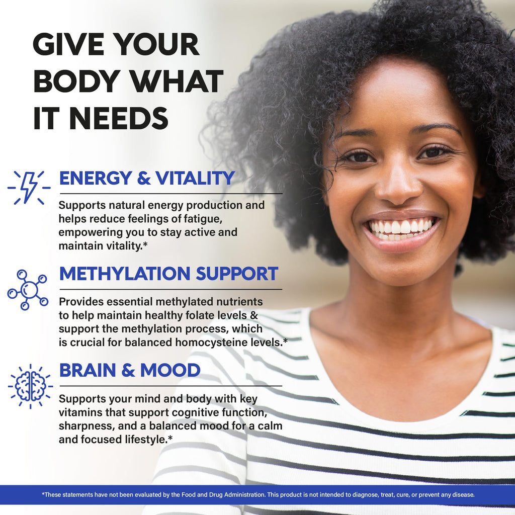 Vitamin B Complex Methylated – 9-in-1 B Vitamins for Energy, Brain & Mood | Vegan | Made in USA | 120 Capsules