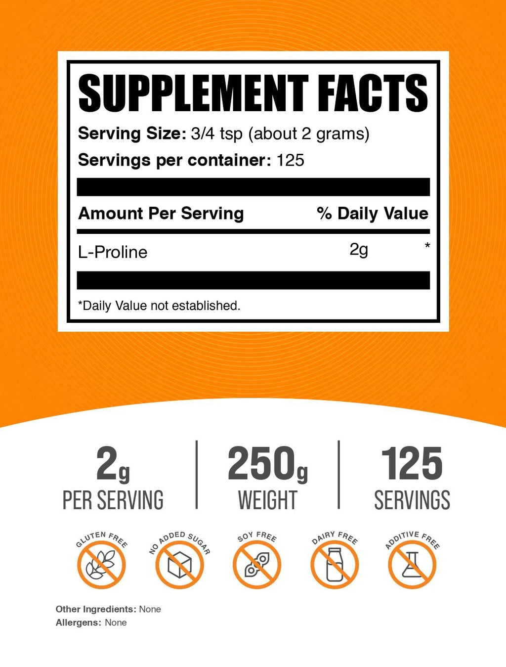 L-Proline Powder - Unflavored, 2g Serving, 250g | BulkSupplements