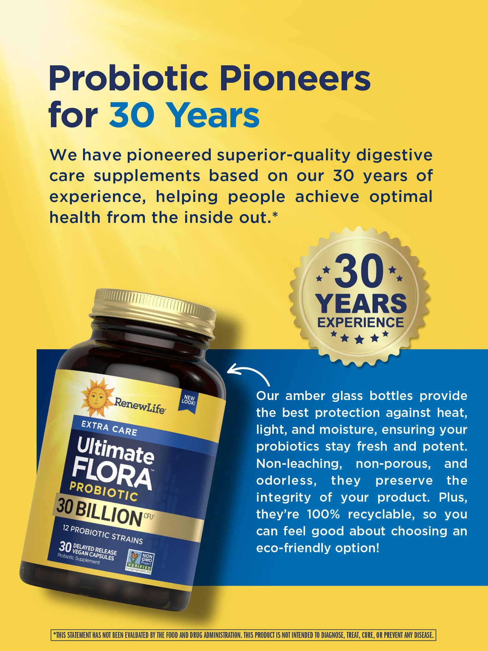 Renew Life Extra Care Digestive Probiotic Capsules – 30B CFU, 12 Strains, 30 Count
