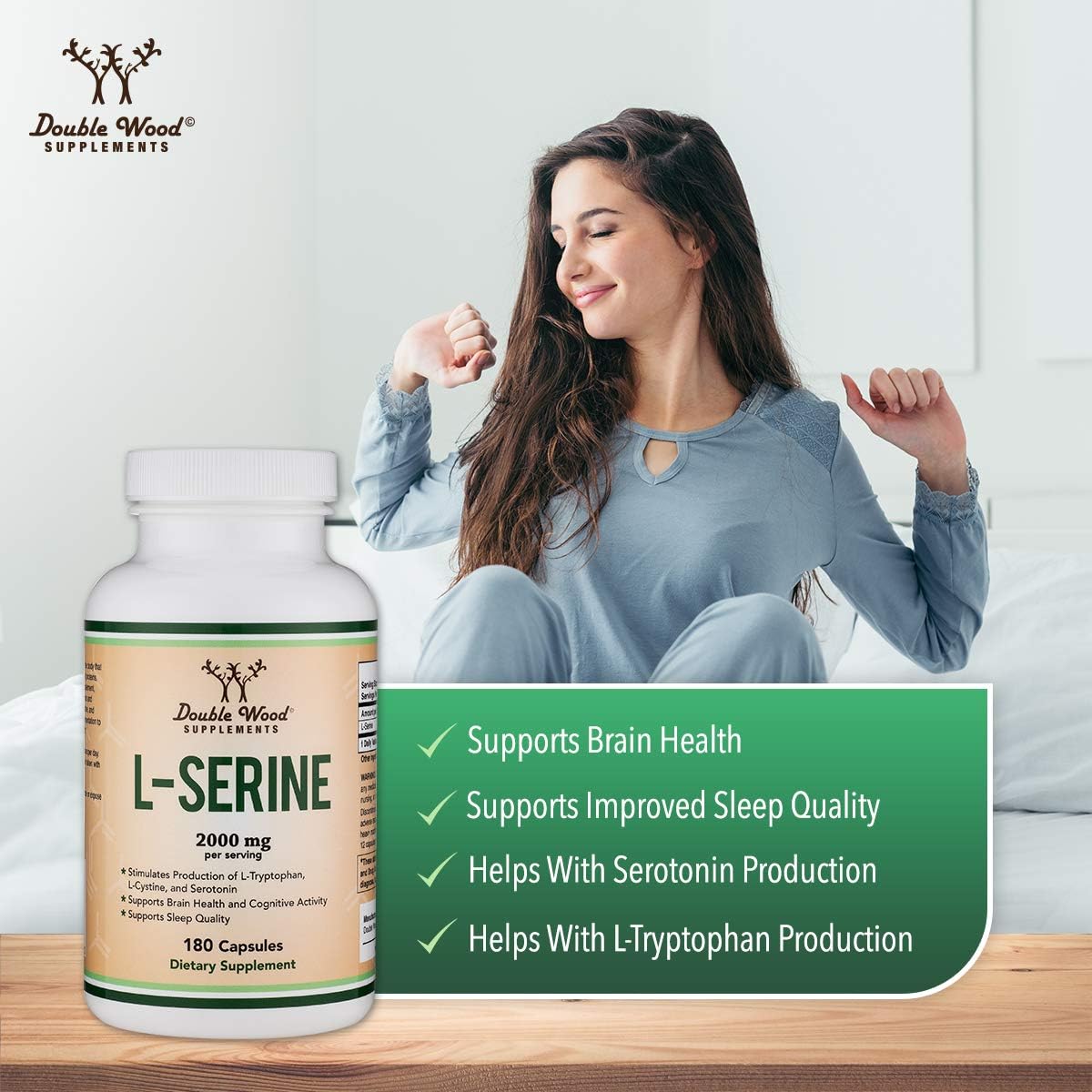 L-Serine Capsules 2,000 mg – 180 Count | Third-Party Tested | Double Wood