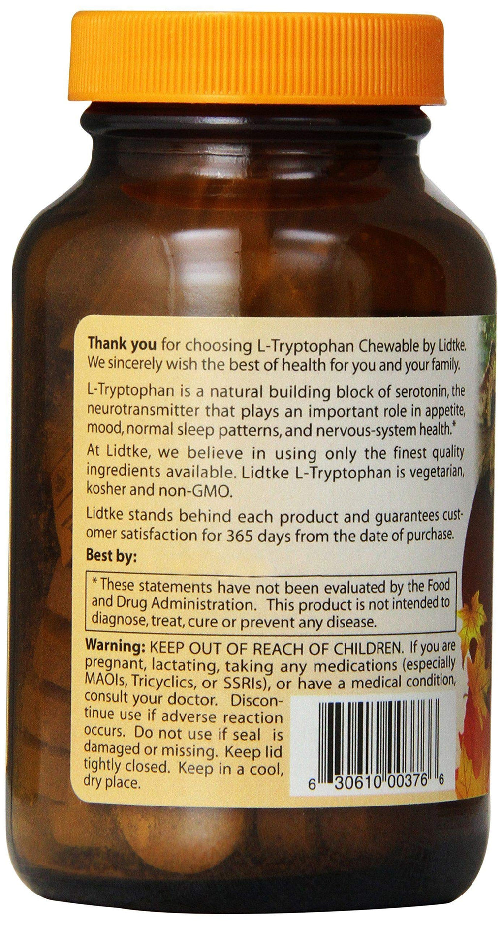 Lidtke L-Tryptophan Chewable Tablets, 60 Count | Lidtke Technologies