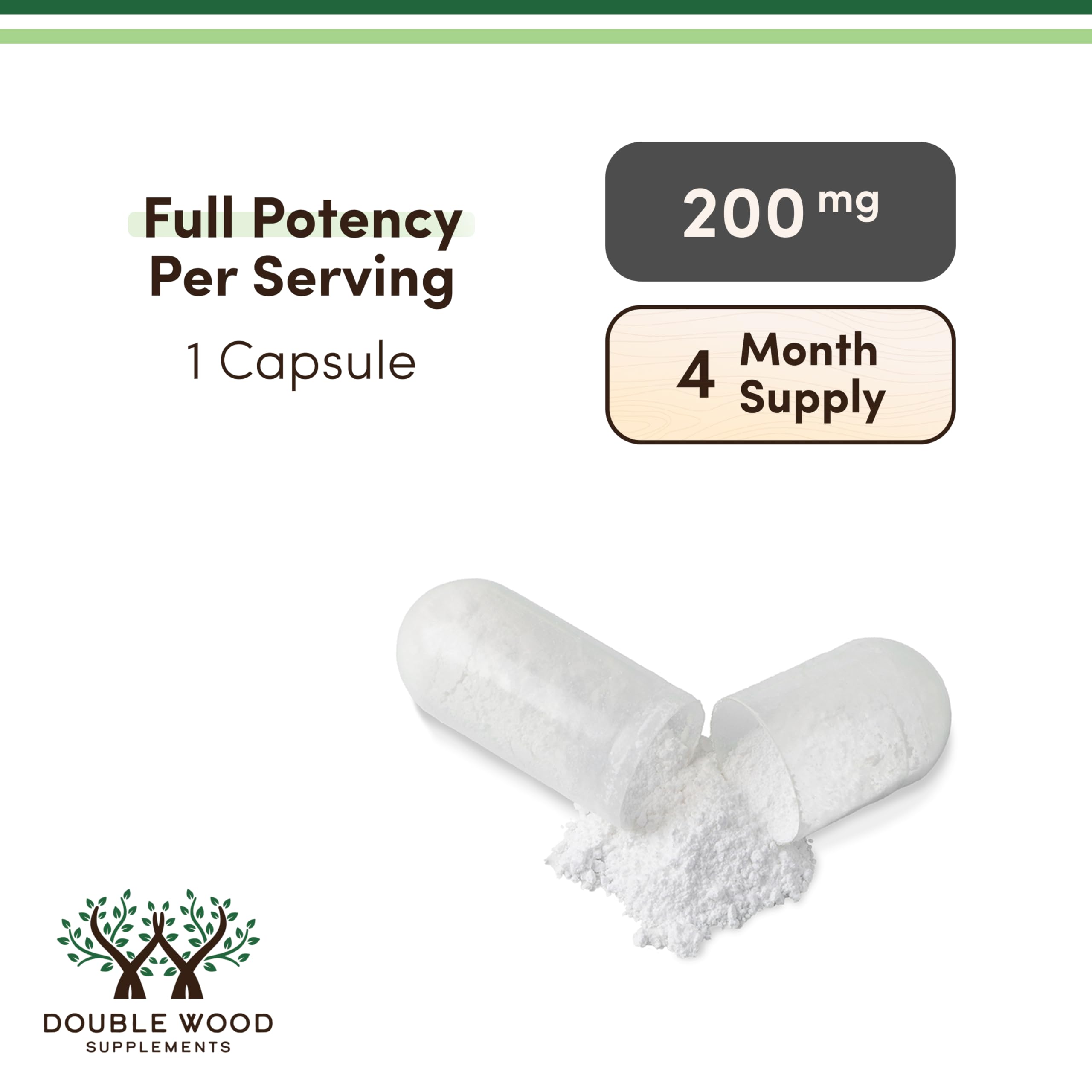 L-Theanine 200mg Double Strength – 120 Caps – Sleep & Relaxation | Gluten Free, Vegan | Double Wood