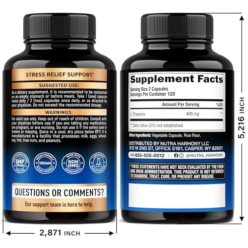 L Theanine 400 mg – Stress Relief, Relaxation & Sleep Support | Made in USA | 240 Vegan Capsules